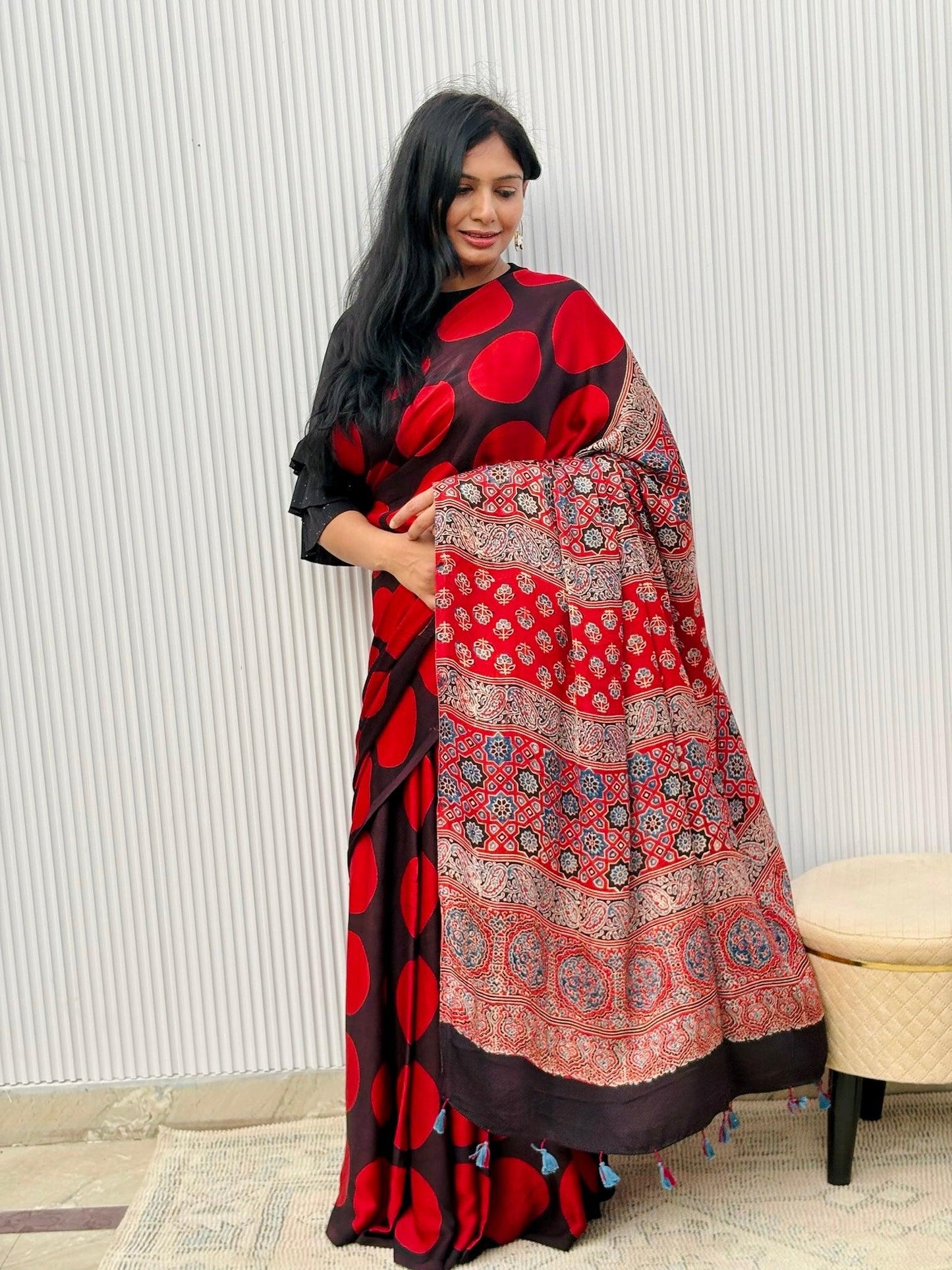 BINDU : AJRAKH HANDBLOCK MODAL SILK SAREE