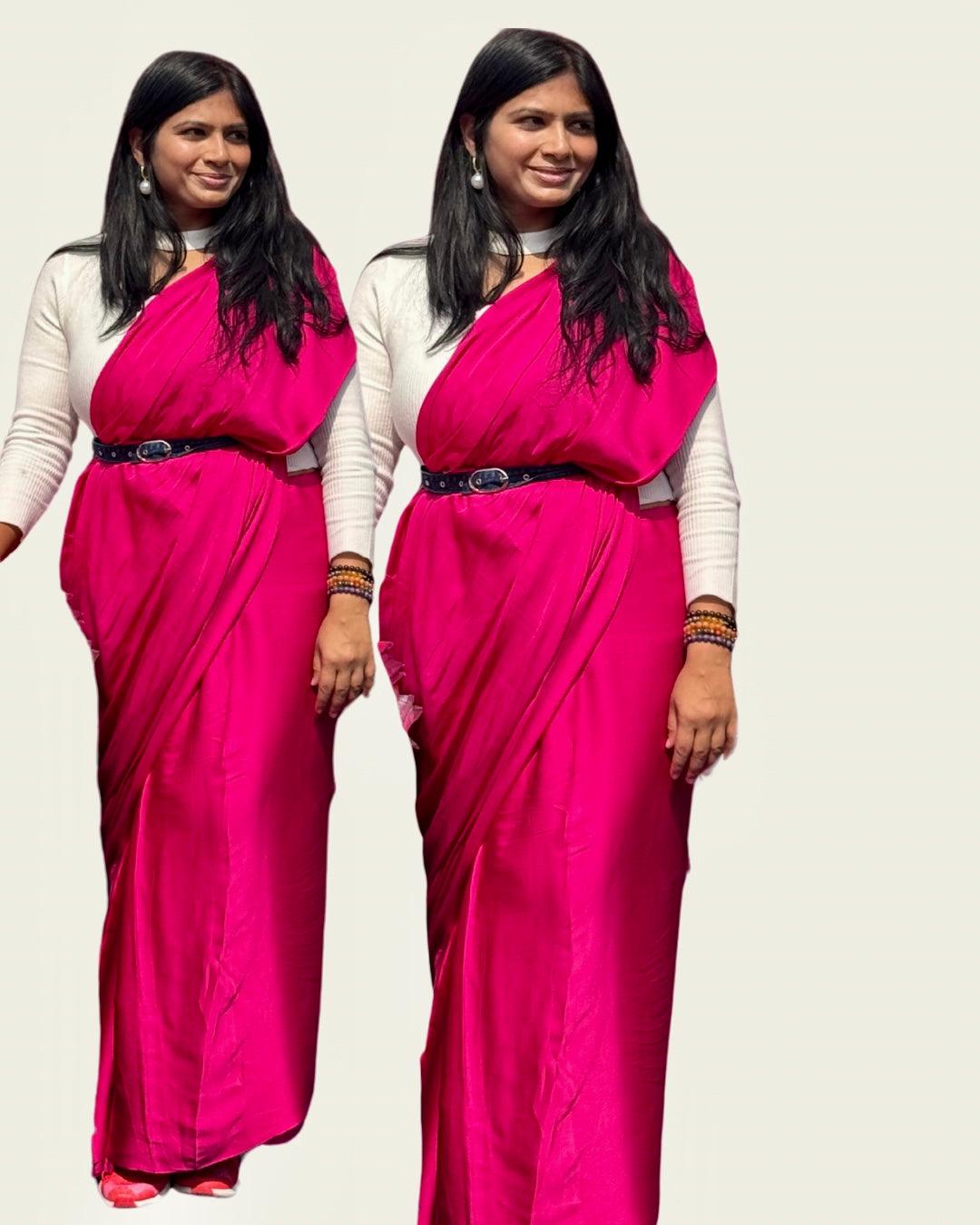 Fuchsia Deep Pink Colour Modal Plain Saree With Tissue Pallu - Vasaka Jaipur