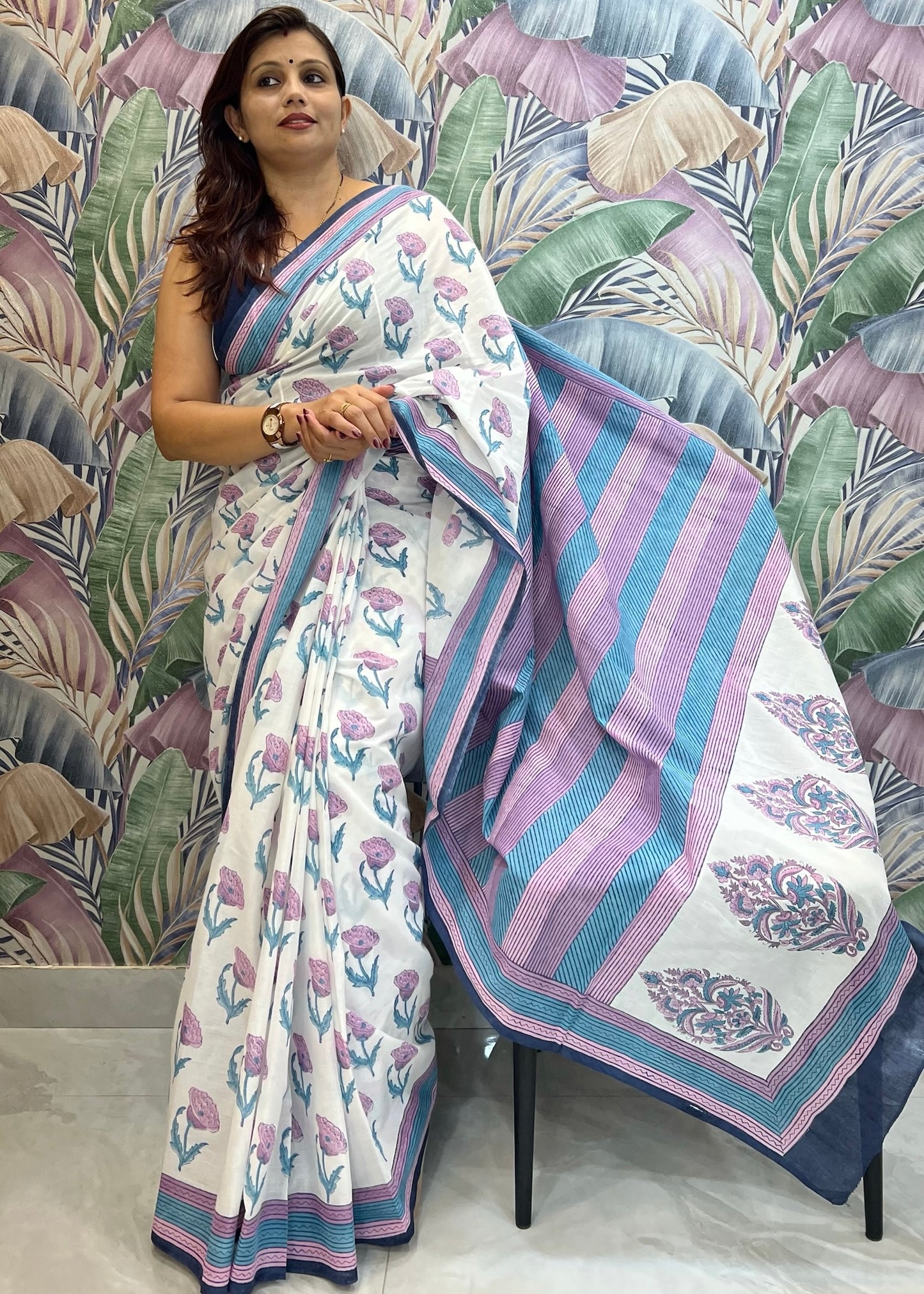 SALONI_Heritage Sanganeri Hand Block Printed Pure Cotton Saree
