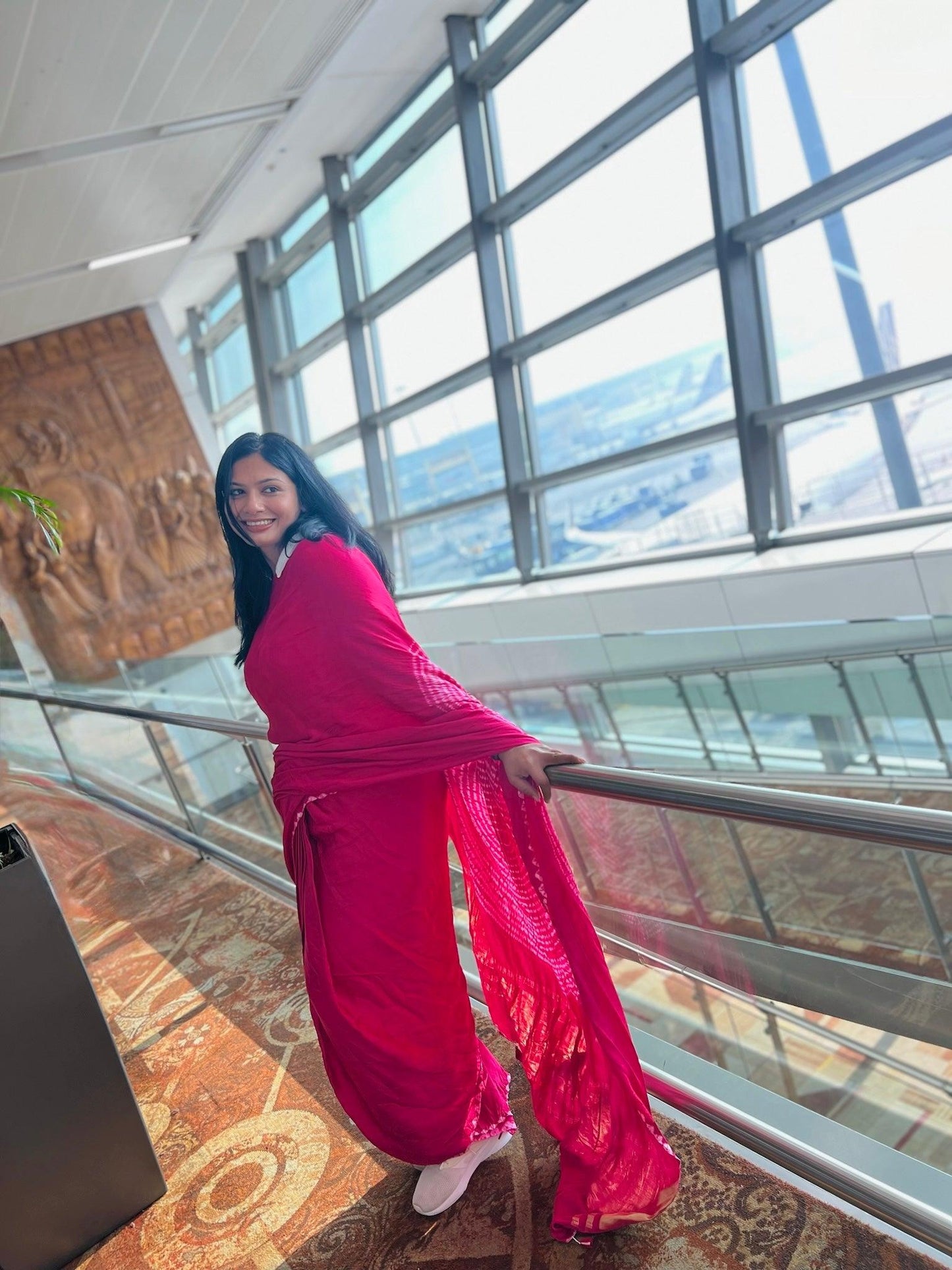 Pink - Modal Saree With Kumo Shibori - Vasaka Jaipur