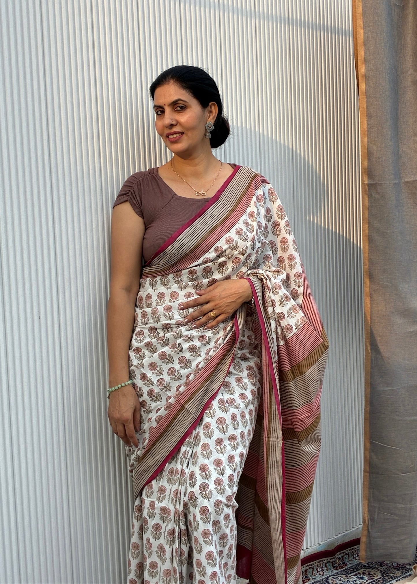 SAANJH_Heritage Sanganeri Hand Block Printed Pure Cotton Saree