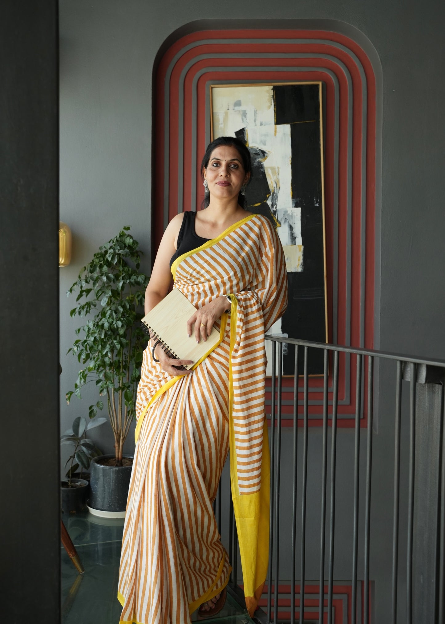 SARIKA_Heritage Hand Block Printed Pure Cotton Striped Saree