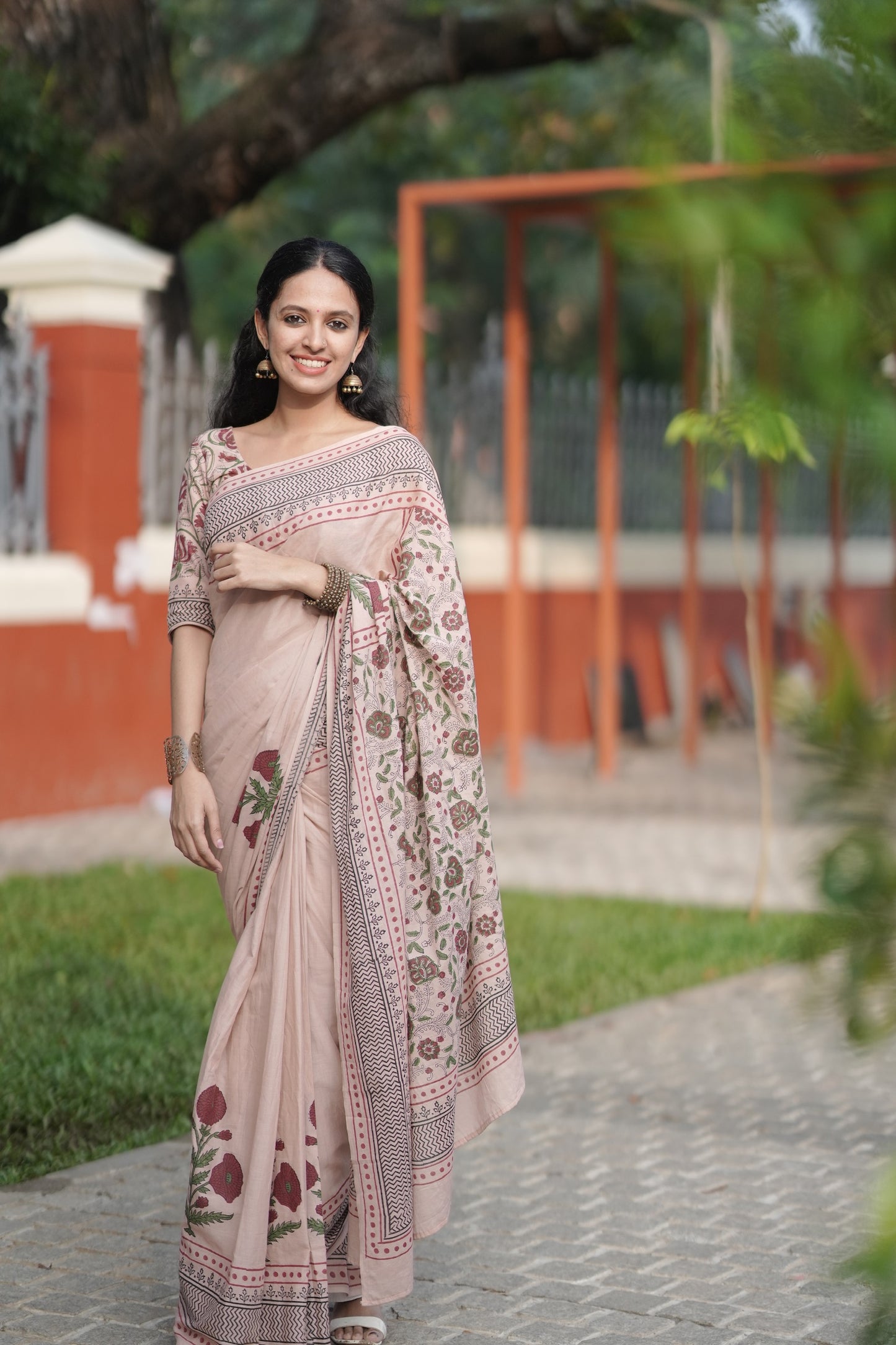 Nayana Hand Block Printed Cotton Saree