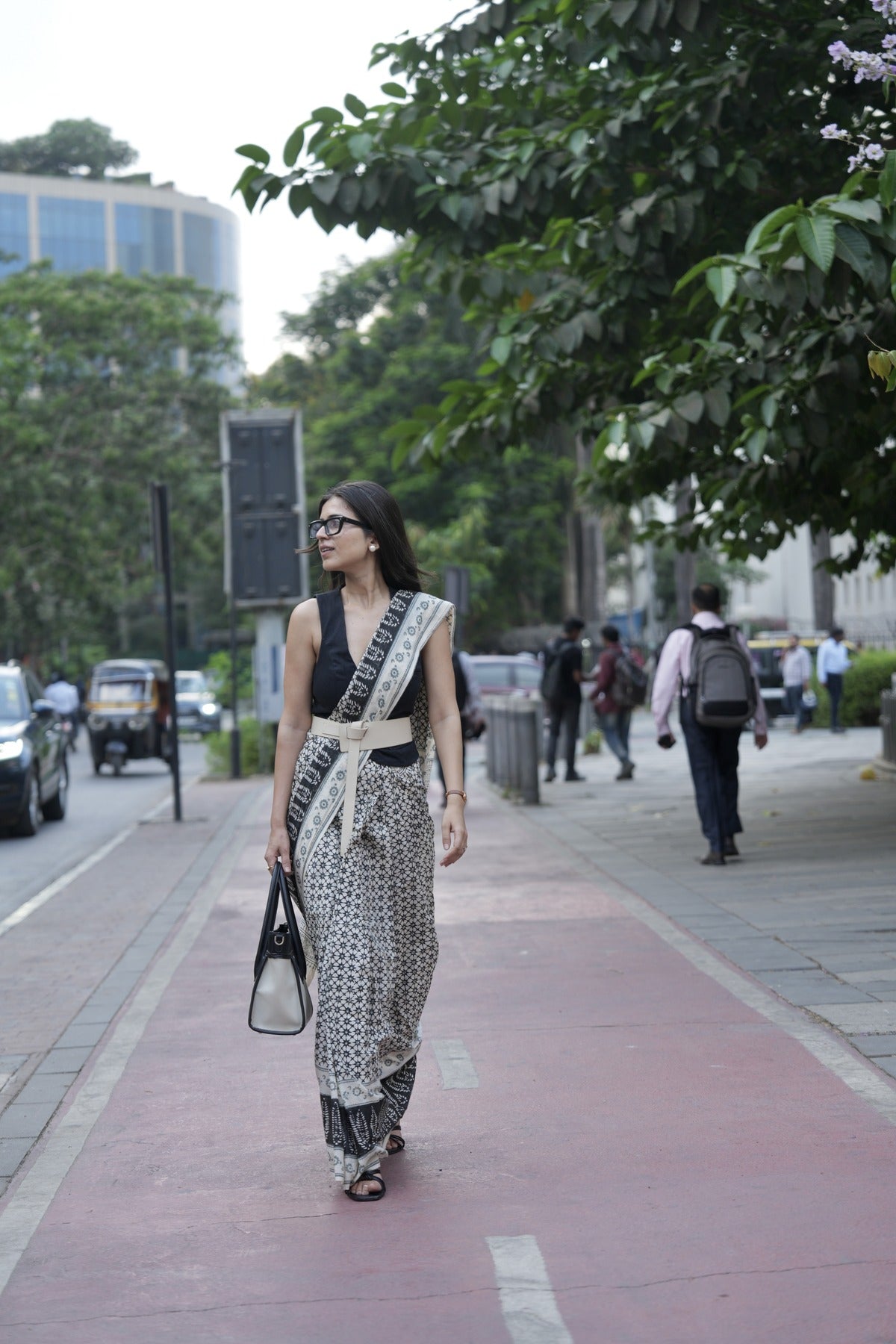 KARUNA - Off White Hand Block Printed Cotton Saree