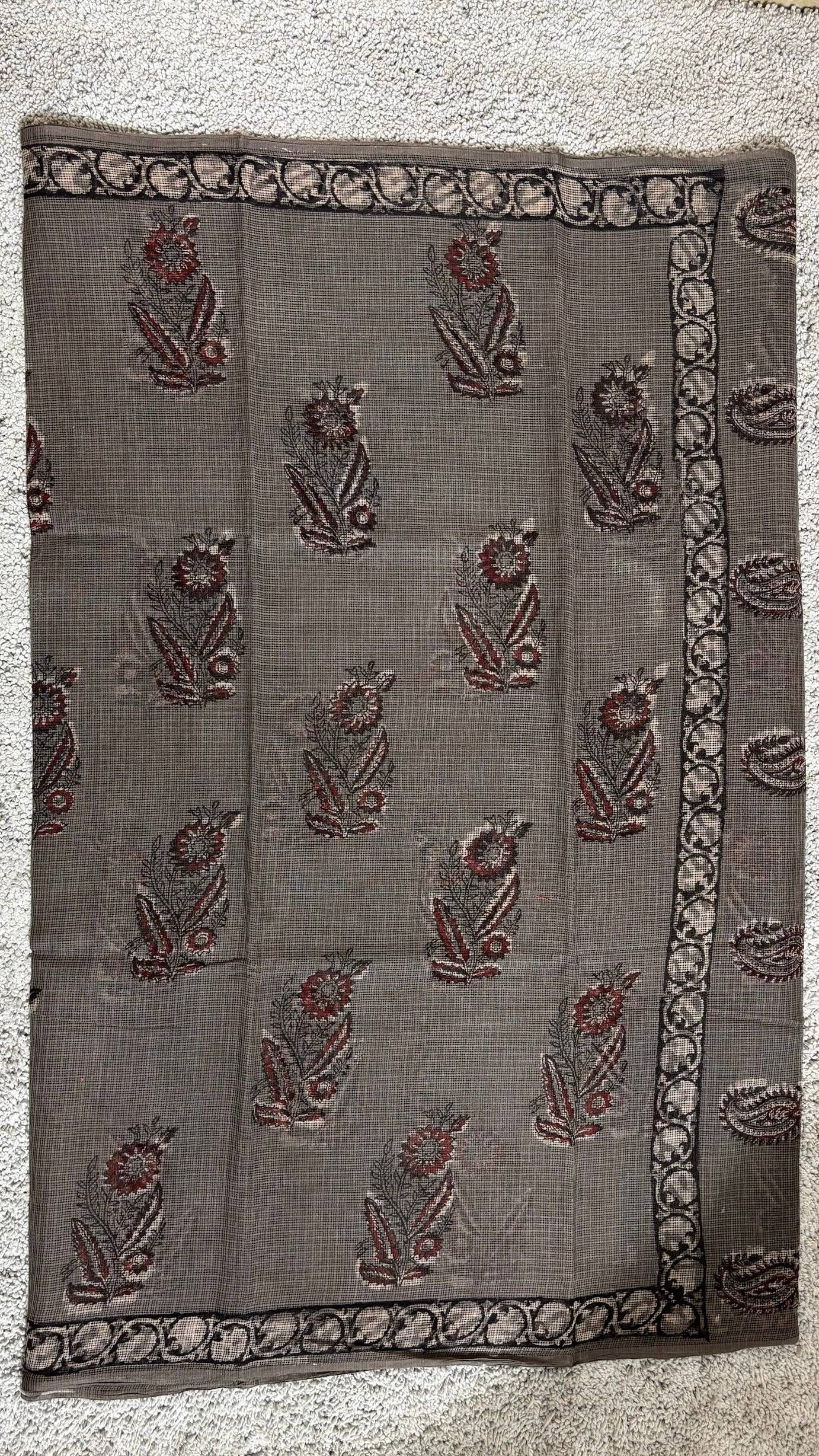 Coffee Brown Jahota Print _ Kota Doria Saree