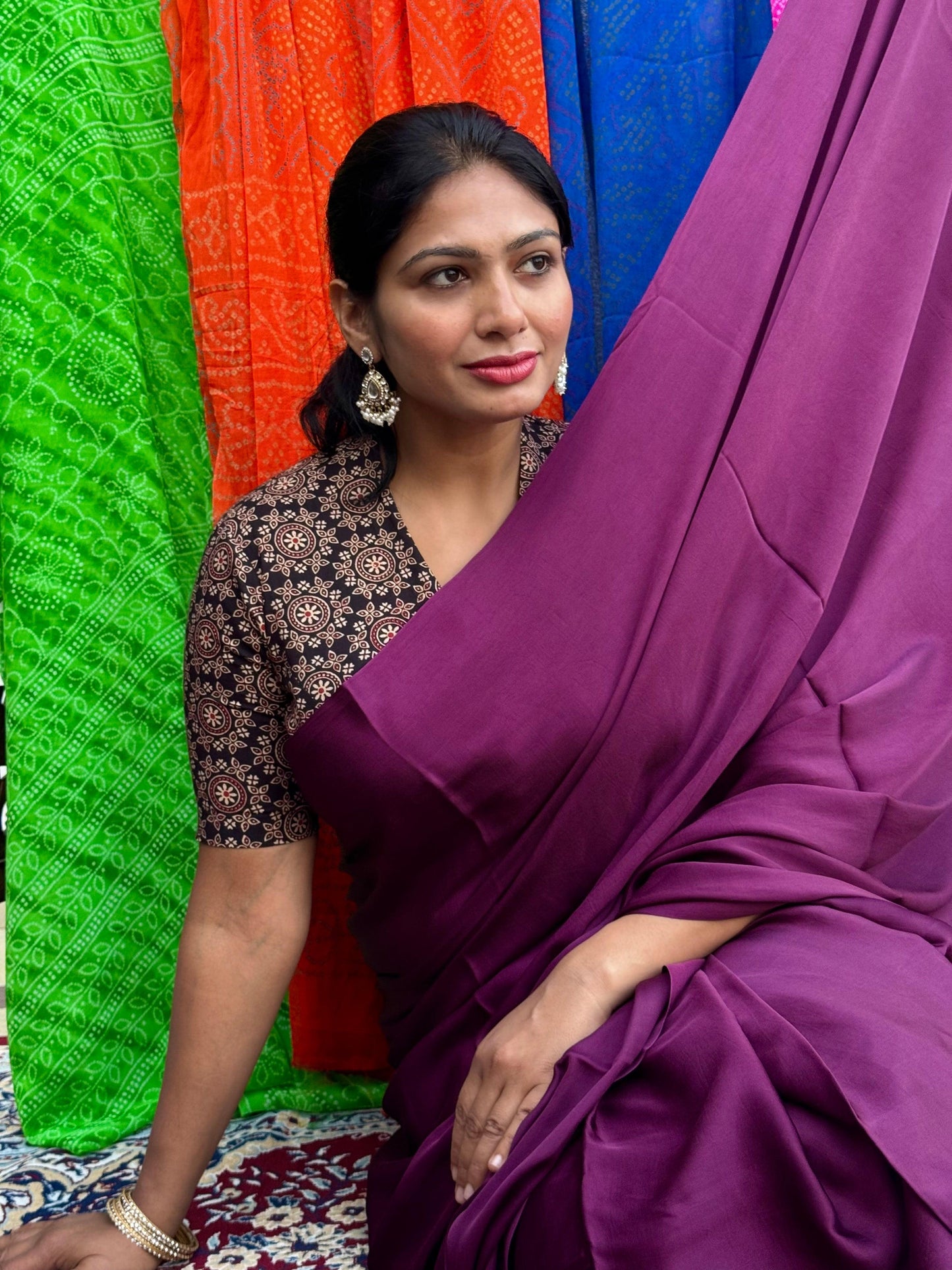 Purple Colour Modal Plain Saree With Tissue Pallu - Vasaka Jaipur
