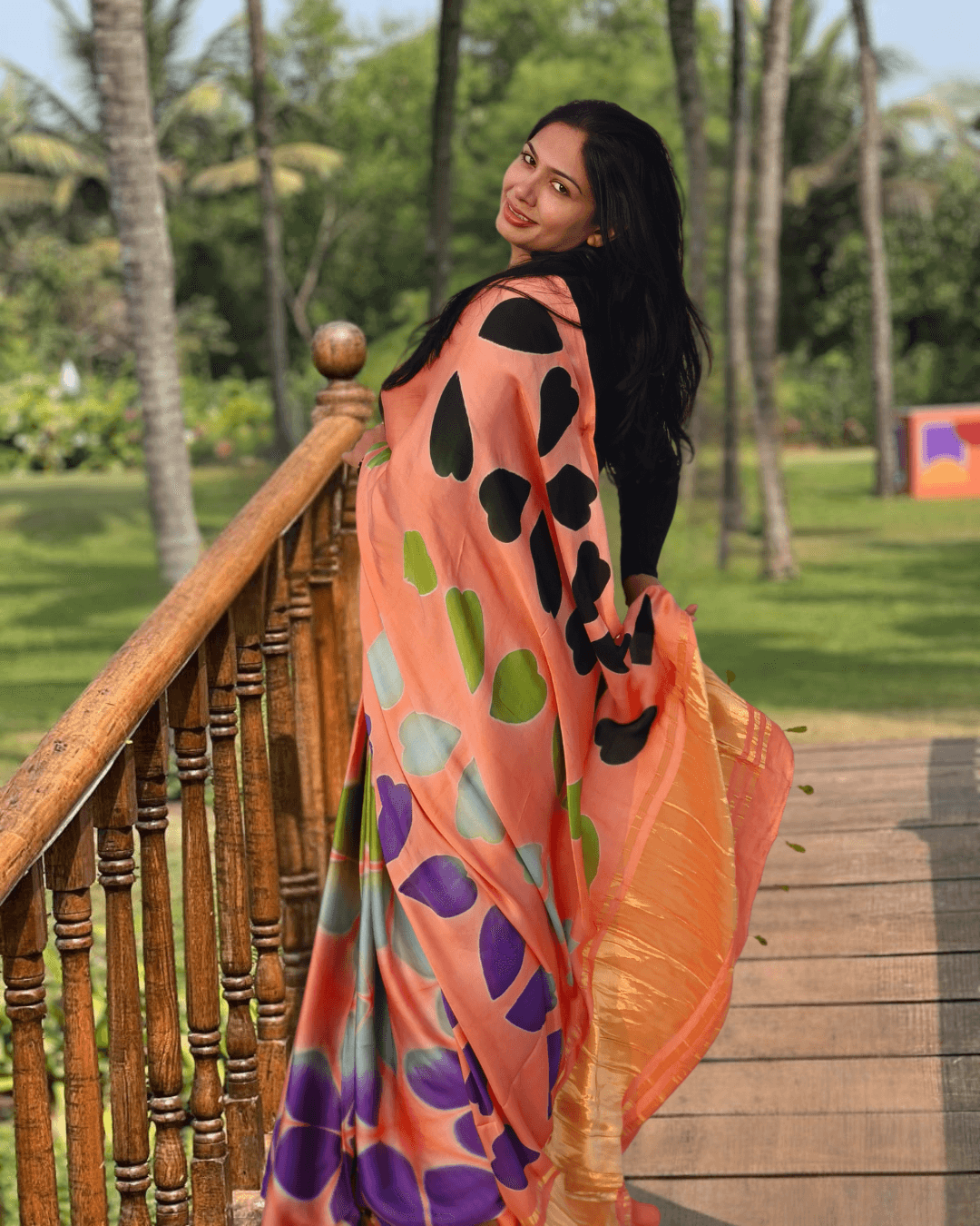 Peach - Clamp Dyed Modal Silk Saree - Vasaka Jaipur