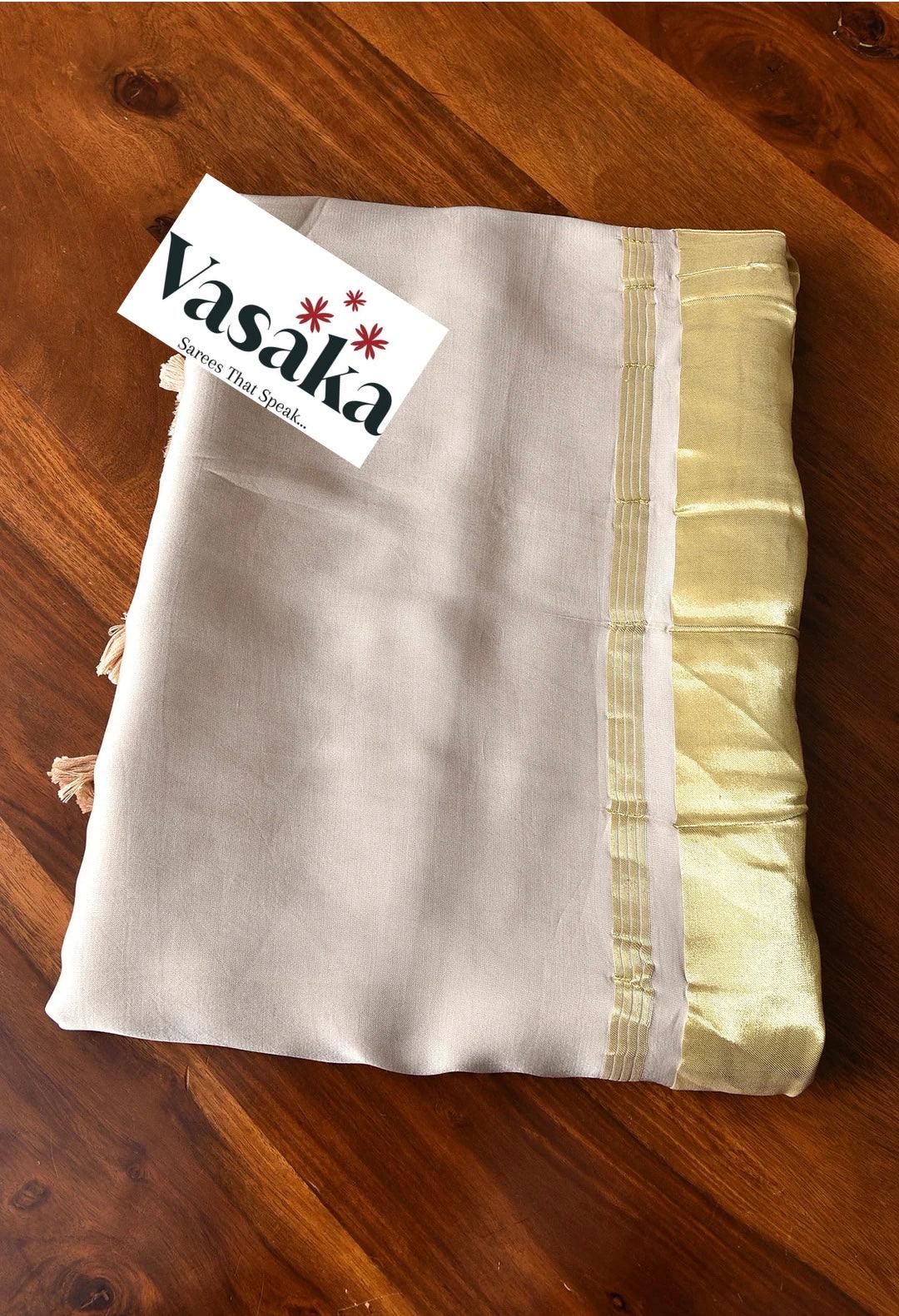Off White Colour Modal Plain Saree With Tissue Pallu - Vasaka Jaipur