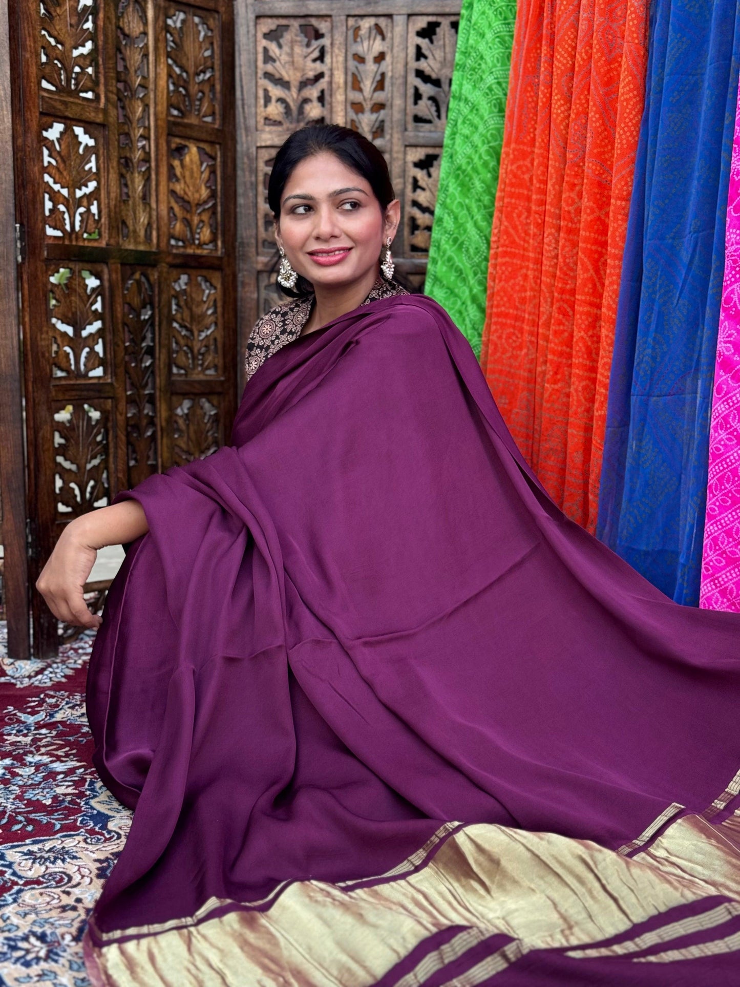 Purple Colour Modal Plain Saree With Tissue Pallu - Vasaka Jaipur