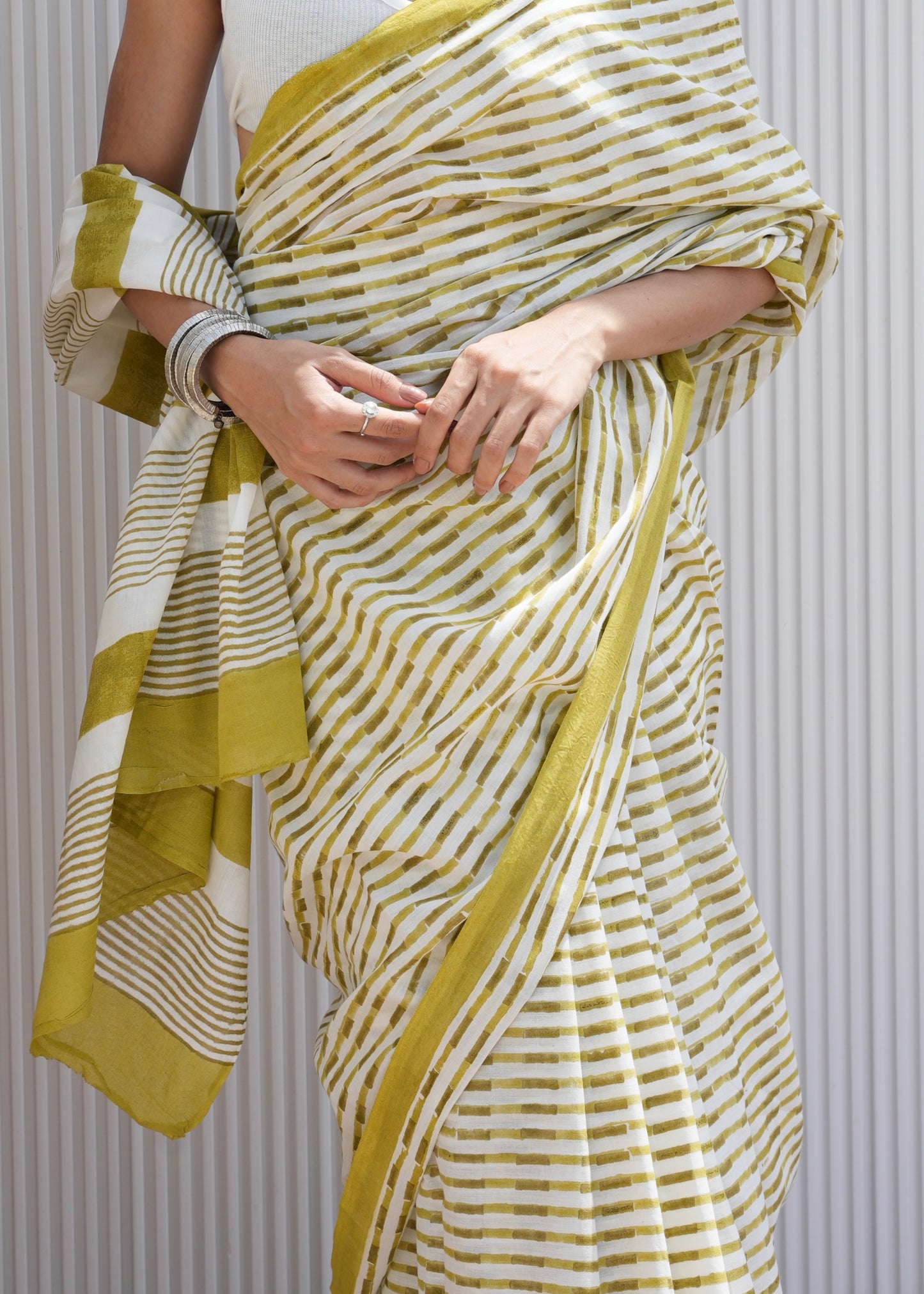GAURI_Heritage Hand Block Printed Pure Cotton Striped Saree