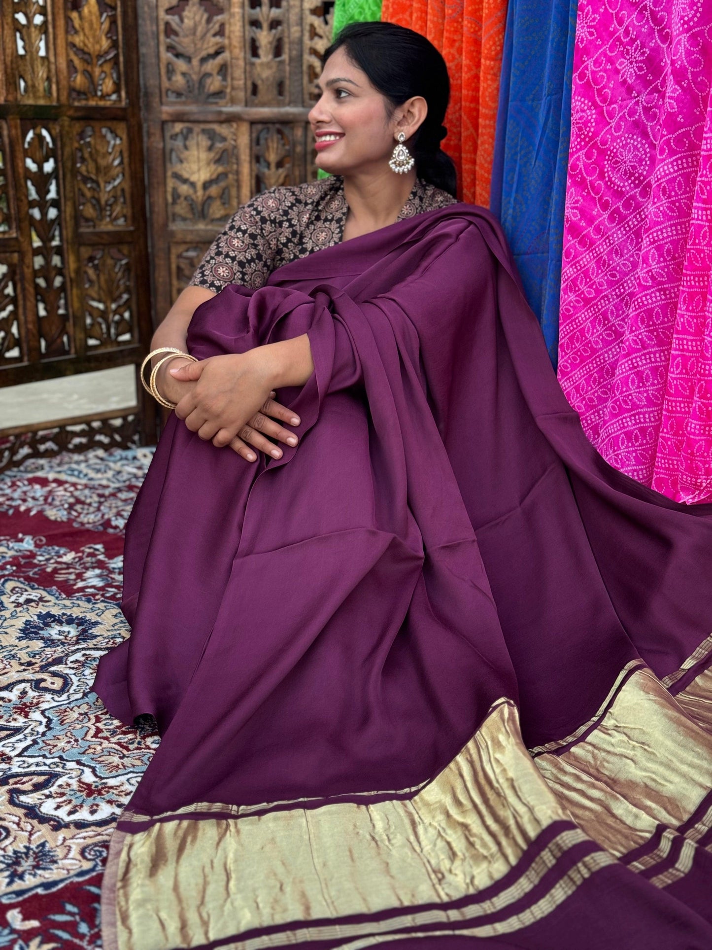 Purple Colour Modal Plain Saree With Tissue Pallu - Vasaka Jaipur