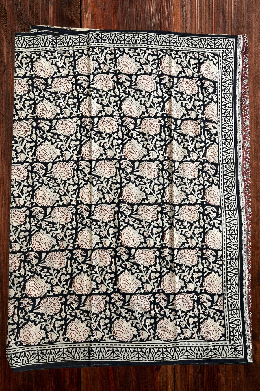 Black - Hand Block Printed Cotton Saree