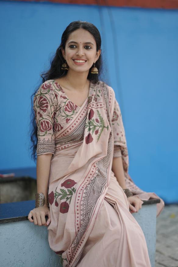 Nayana Hand Block Printed Cotton Saree - Vasaka Jaipur