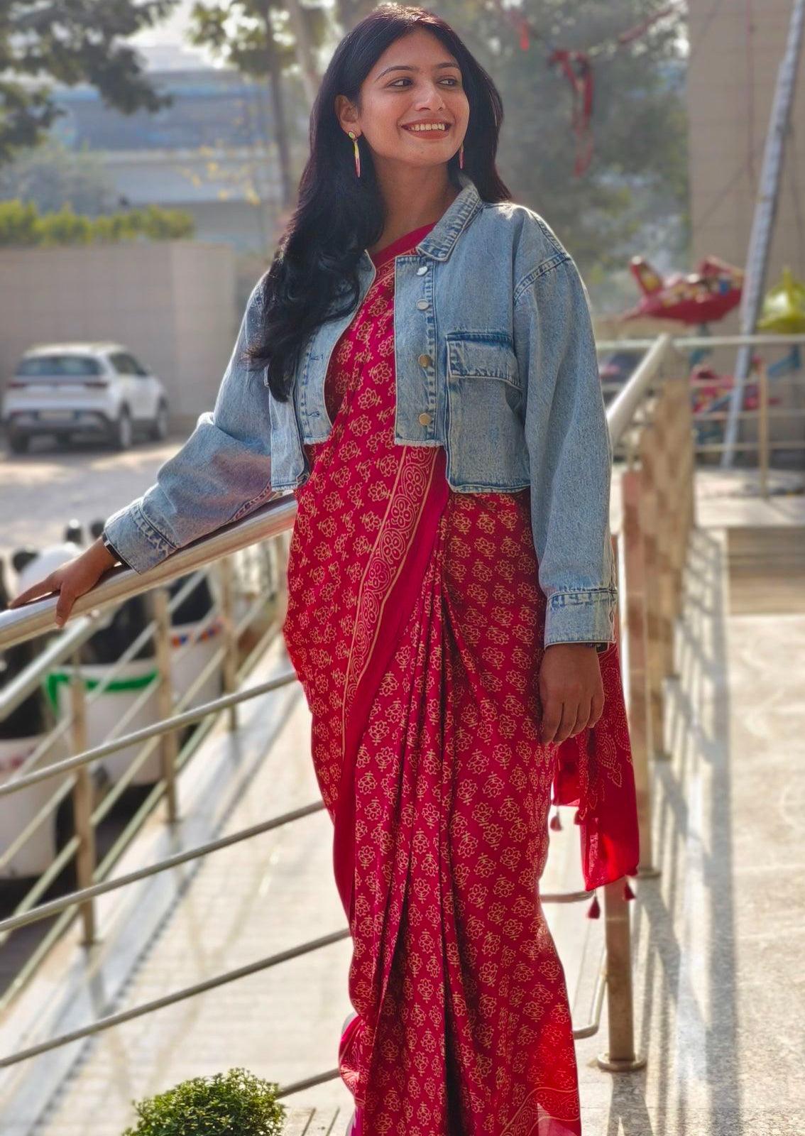 Pink - Discharge Print Modal Silk Saree - Vasaka Jaipur