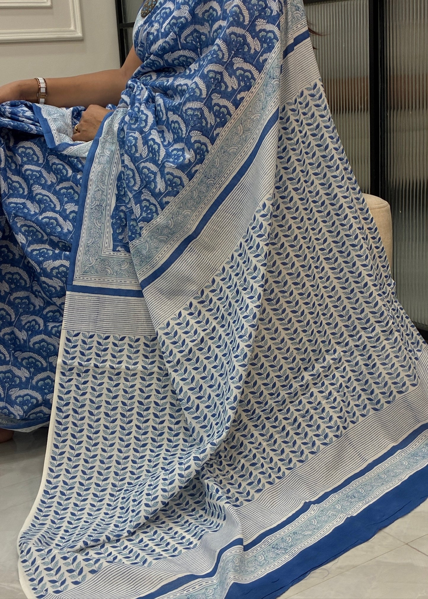 NIKITA_Heritage Sanganeri Hand Block Printed Pure Cotton Saree