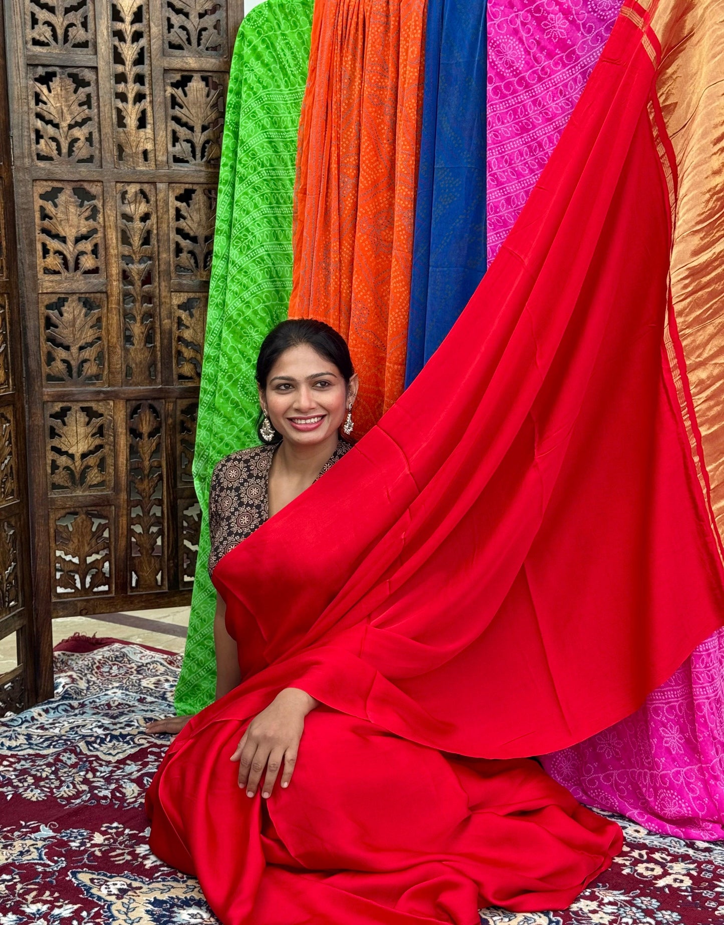 Blood Red Colour Modal Plain Saree With Tissue Pallu - Vasaka Jaipur