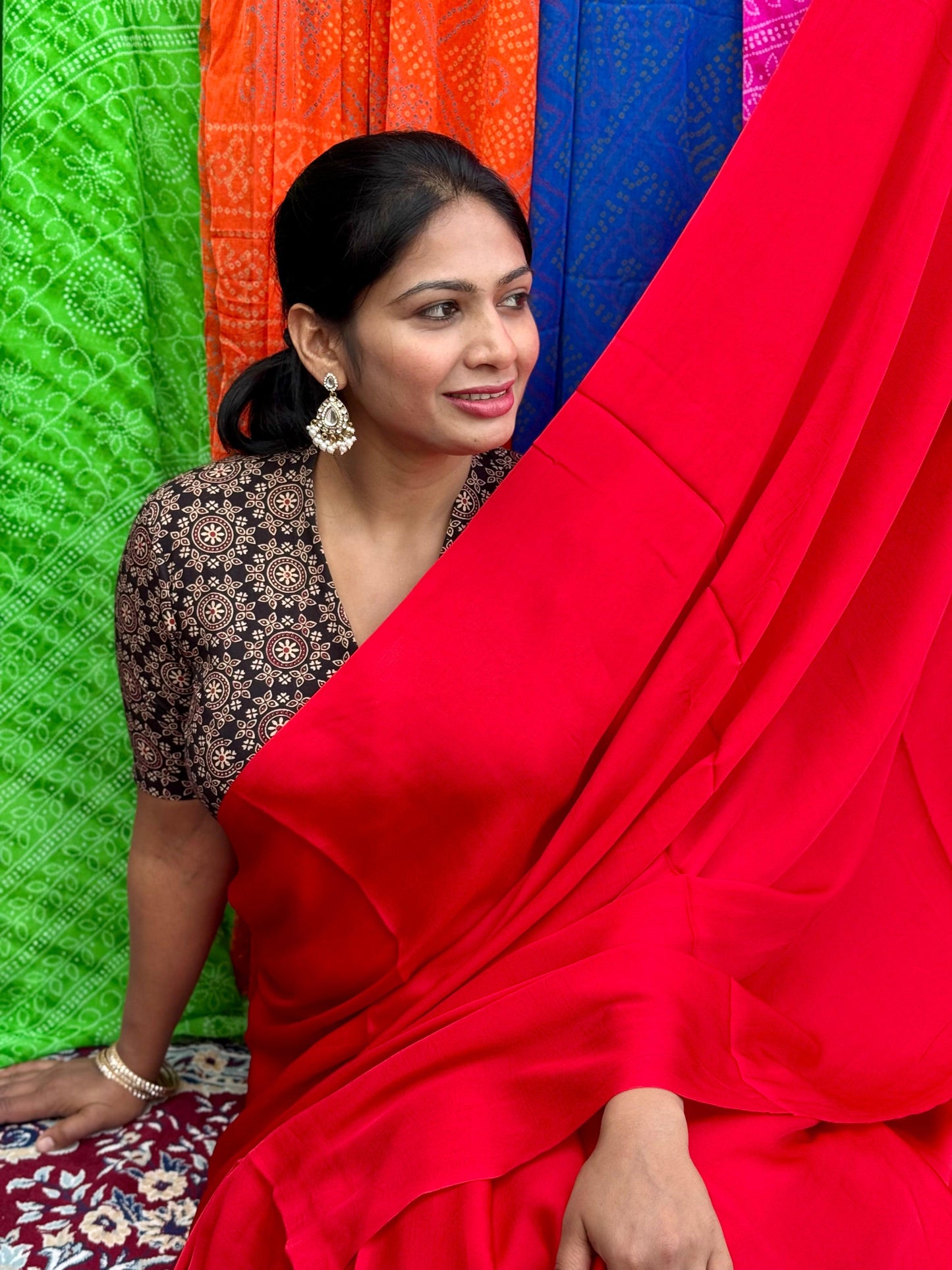 Blood Red Colour Modal Plain Saree With Tissue Pallu - Vasaka Jaipur