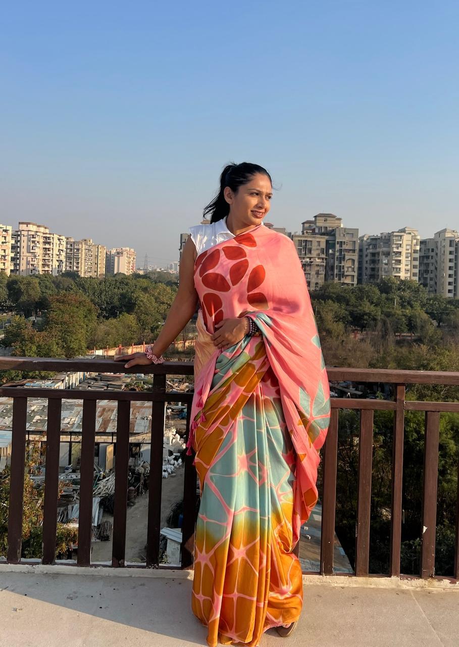 Pastel Pink - Clamp Dyed Modal Silk Saree - Vasaka Jaipur