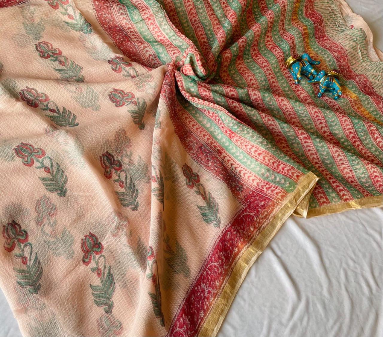 Peach_ Kota Doria Saree - Vasaka Jaipur