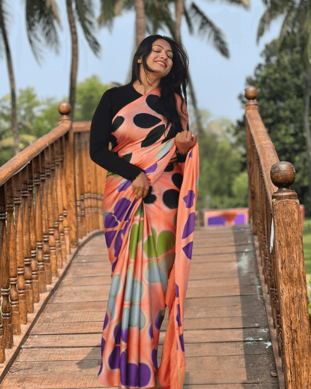 Peach - Clamp Dyed Modal Silk Saree - Vasaka Jaipur