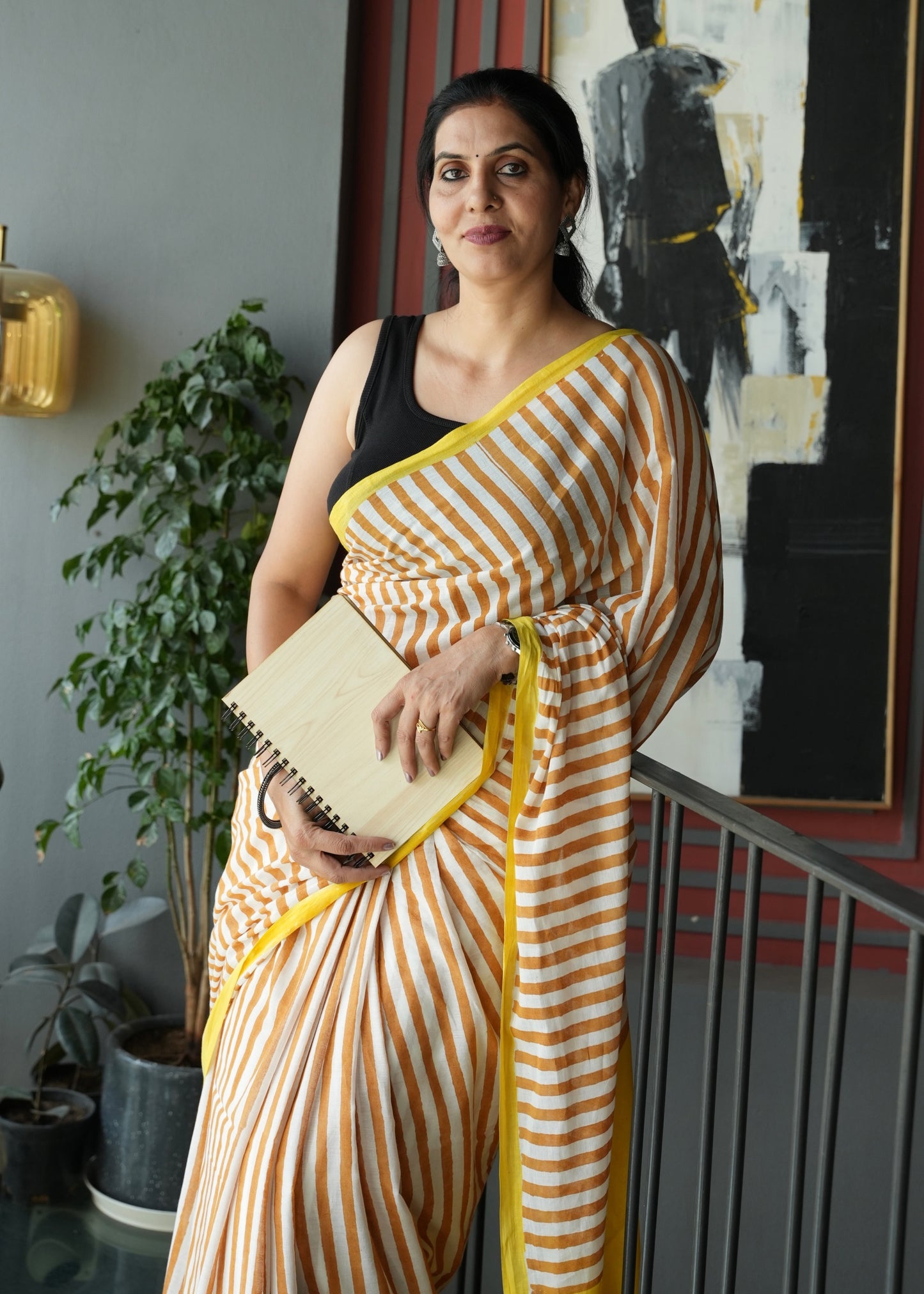 SARIKA_Heritage Hand Block Printed Pure Cotton Striped Saree