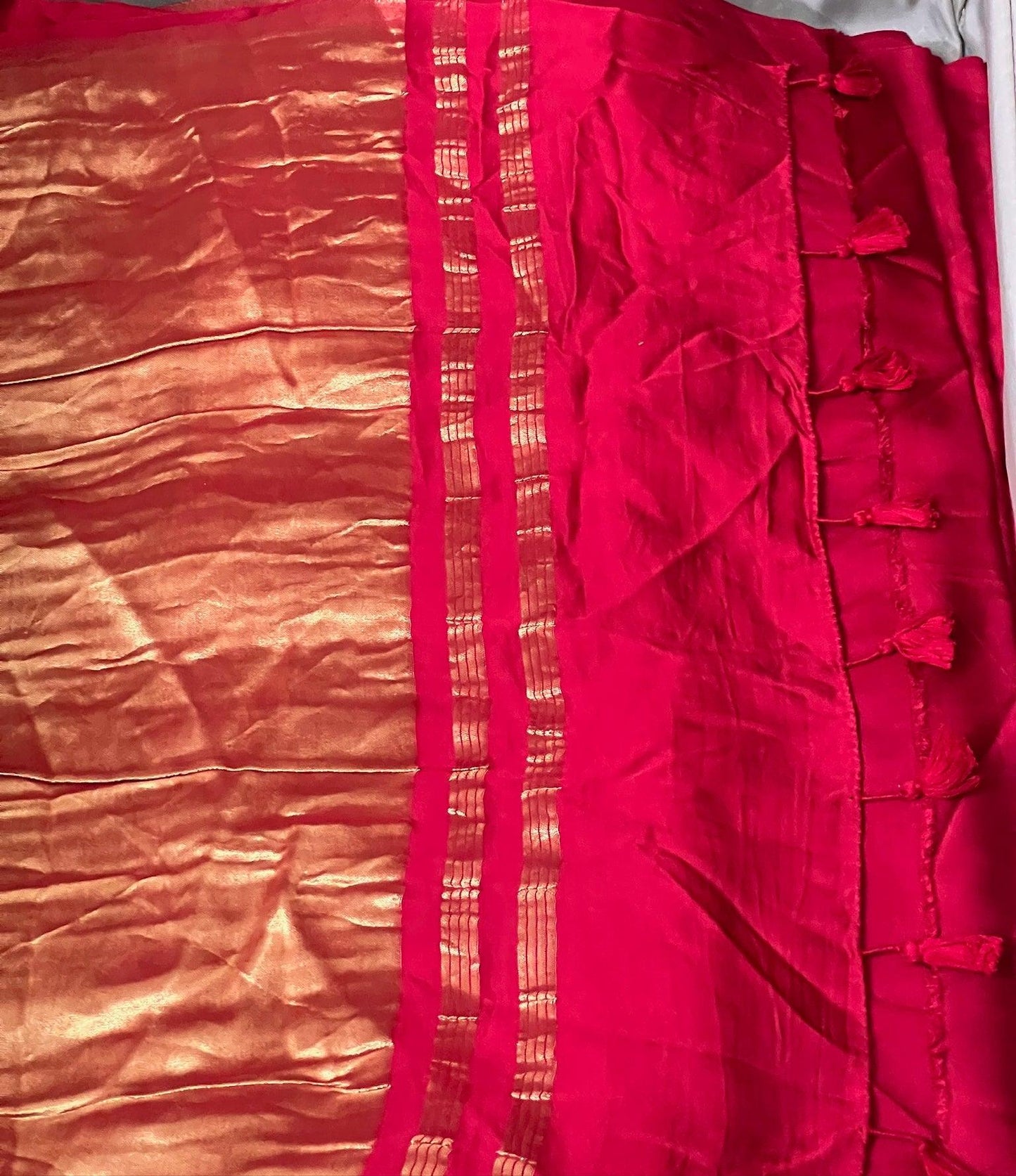 Rani Pink Colour Modal Plain Saree With Tissue Pallu - Vasaka Jaipur