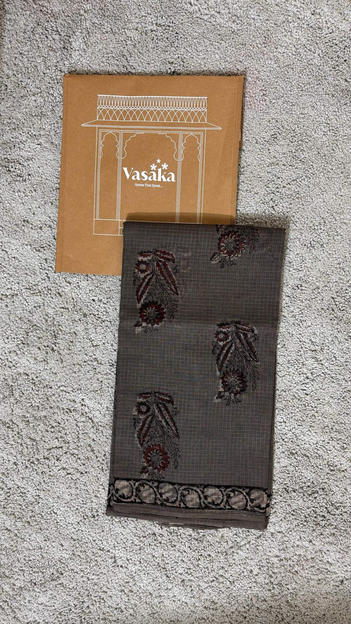 Coffee Brown Jahota Print _ Kota Doria Saree