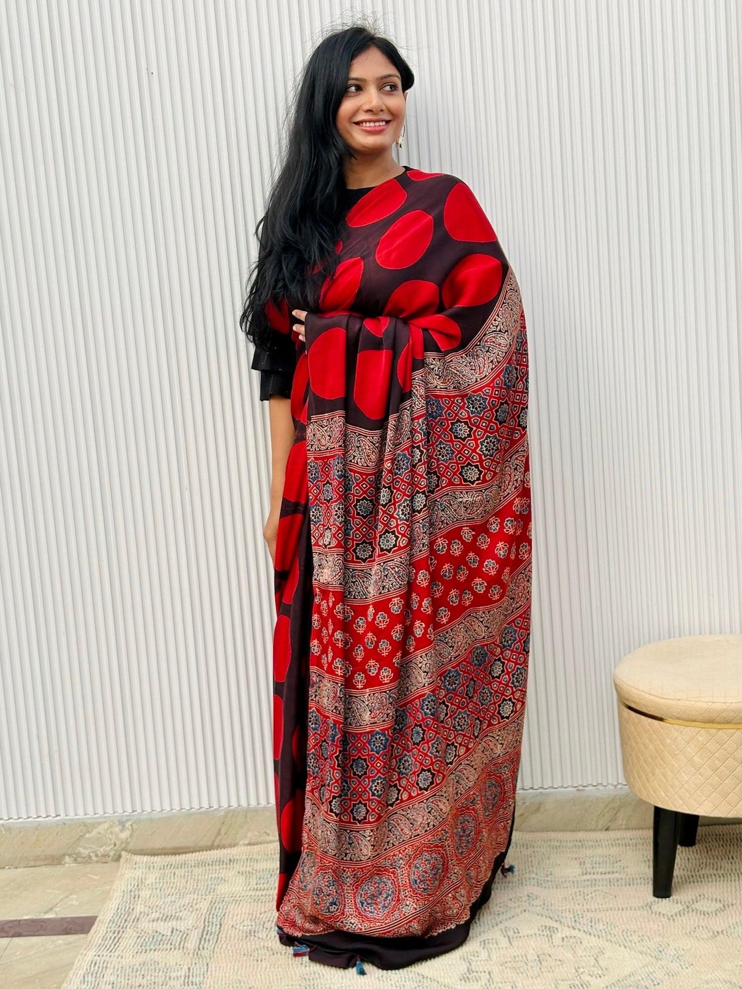 BINDU : AJRAKH HANDBLOCK MODAL SILK SAREE