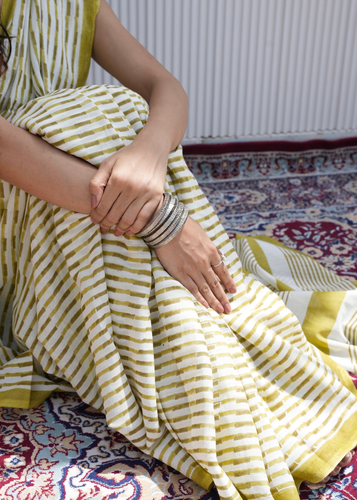 GAURI_Heritage Hand Block Printed Pure Cotton Striped Saree