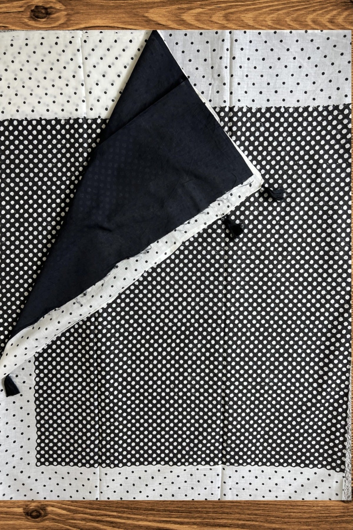 Black - Dots Hand Block Print Cotton Saree