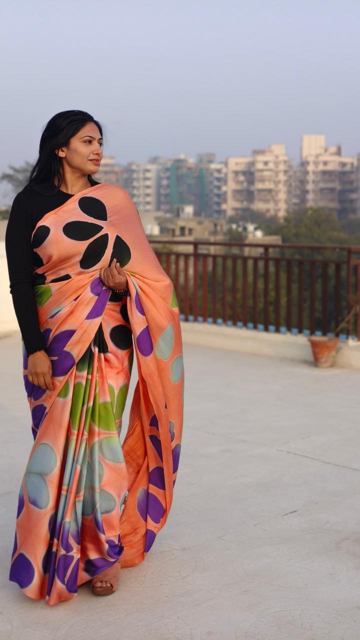 Peach - Clamp Dyed Modal Silk Saree - Vasaka Jaipur