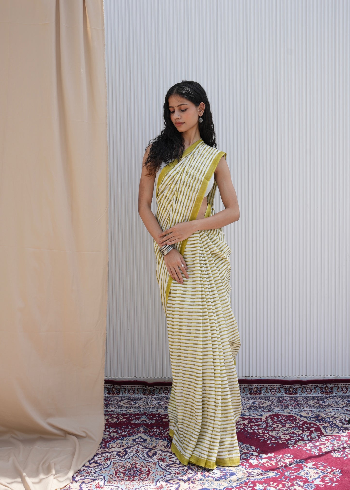 GAURI_Heritage Hand Block Printed Pure Cotton Striped Saree