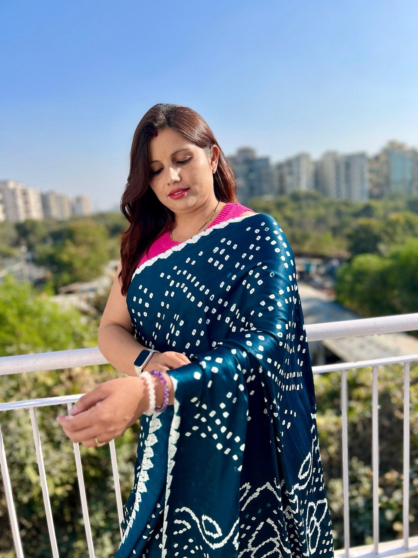 ROSHNI : BANDHEJ SAREE WITH TISSUE PALLA - Vasaka Jaipur