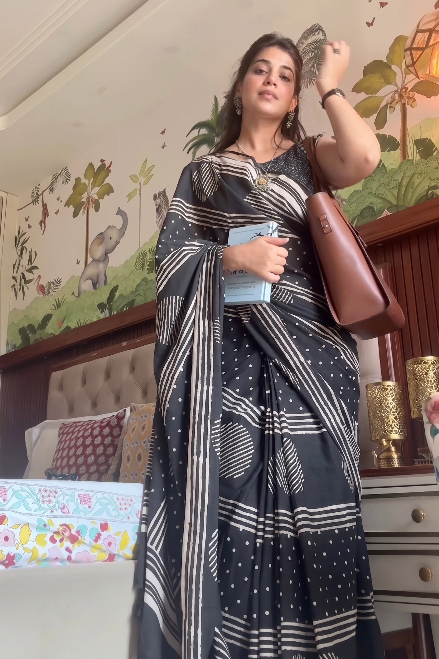 Kajal_Mrida Dabu Black Cotton Saree