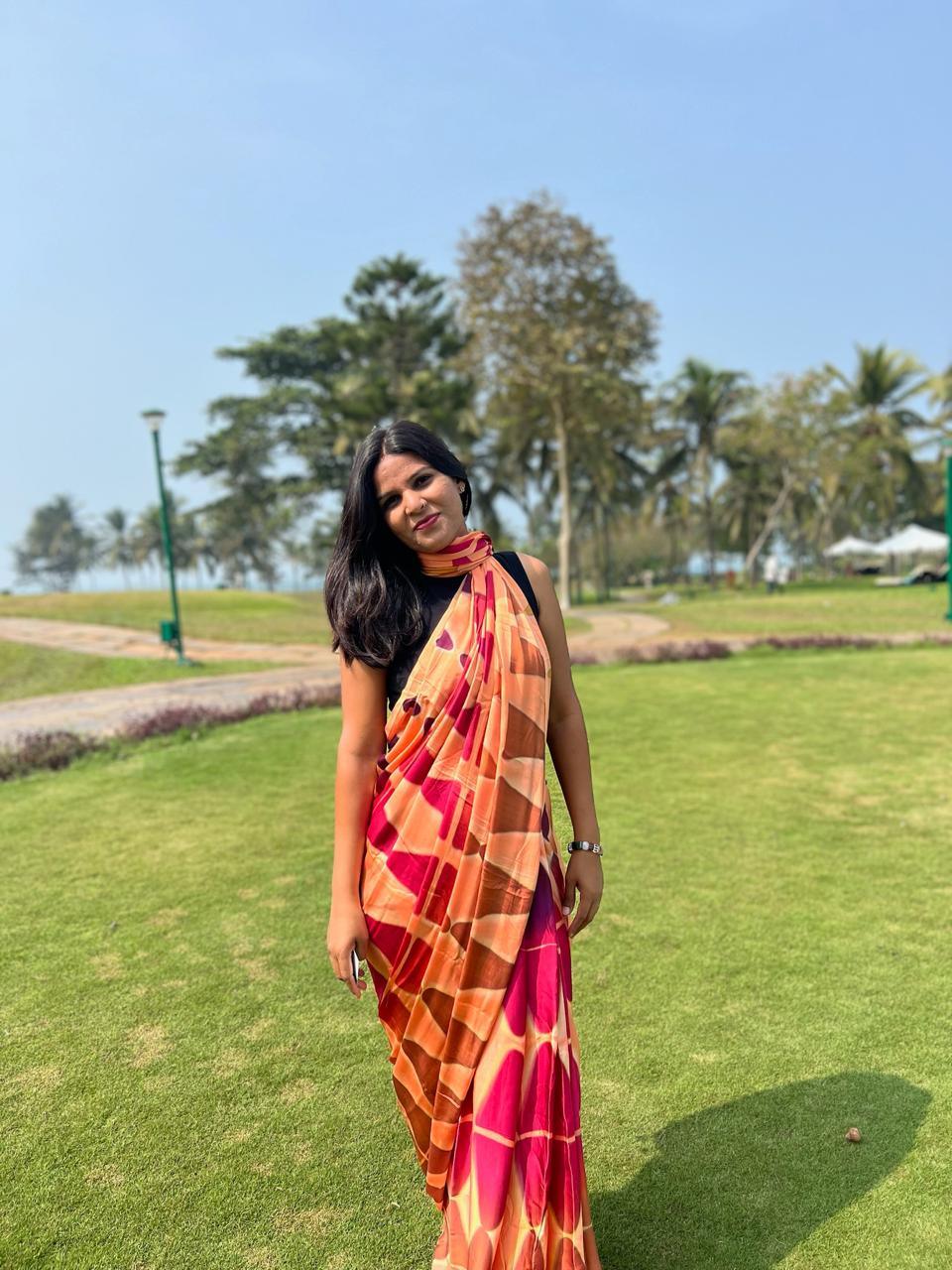Peach - Clamp Dyed Modal Silk Saree - Vasaka Jaipur