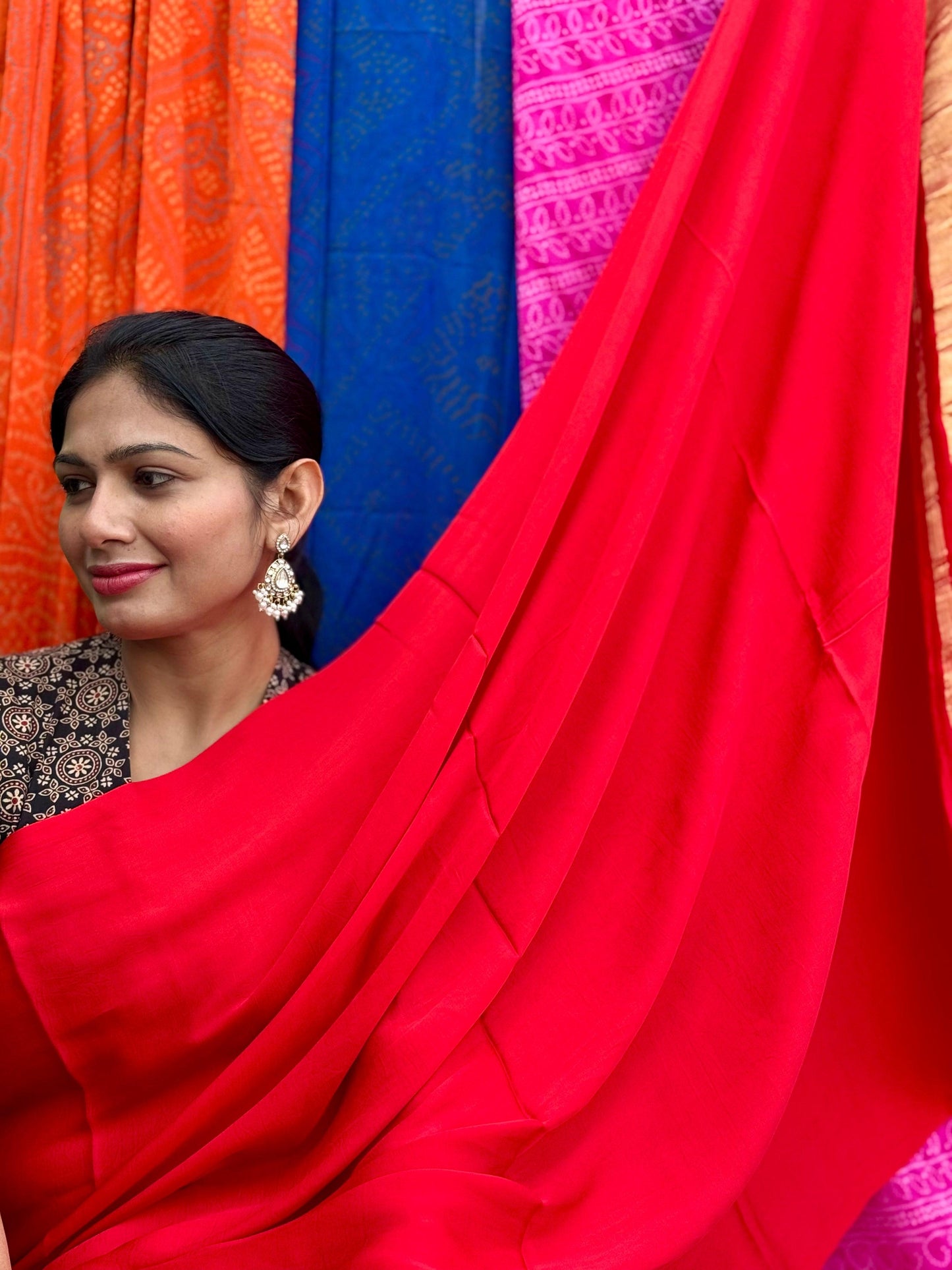 Blood Red Colour Modal Plain Saree With Tissue Pallu - Vasaka Jaipur