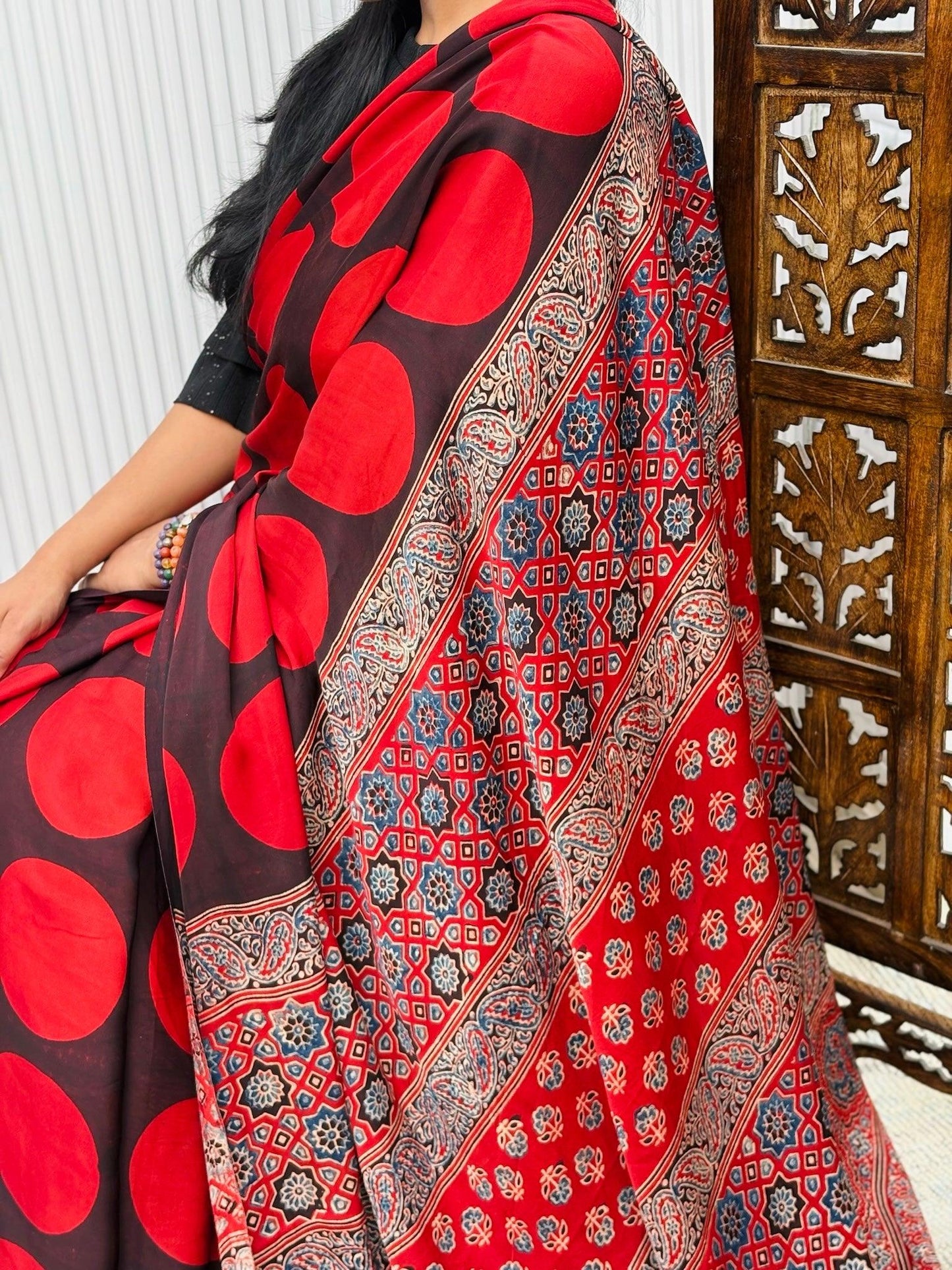 BINDU : AJRAKH HANDBLOCK MODAL SILK SAREE