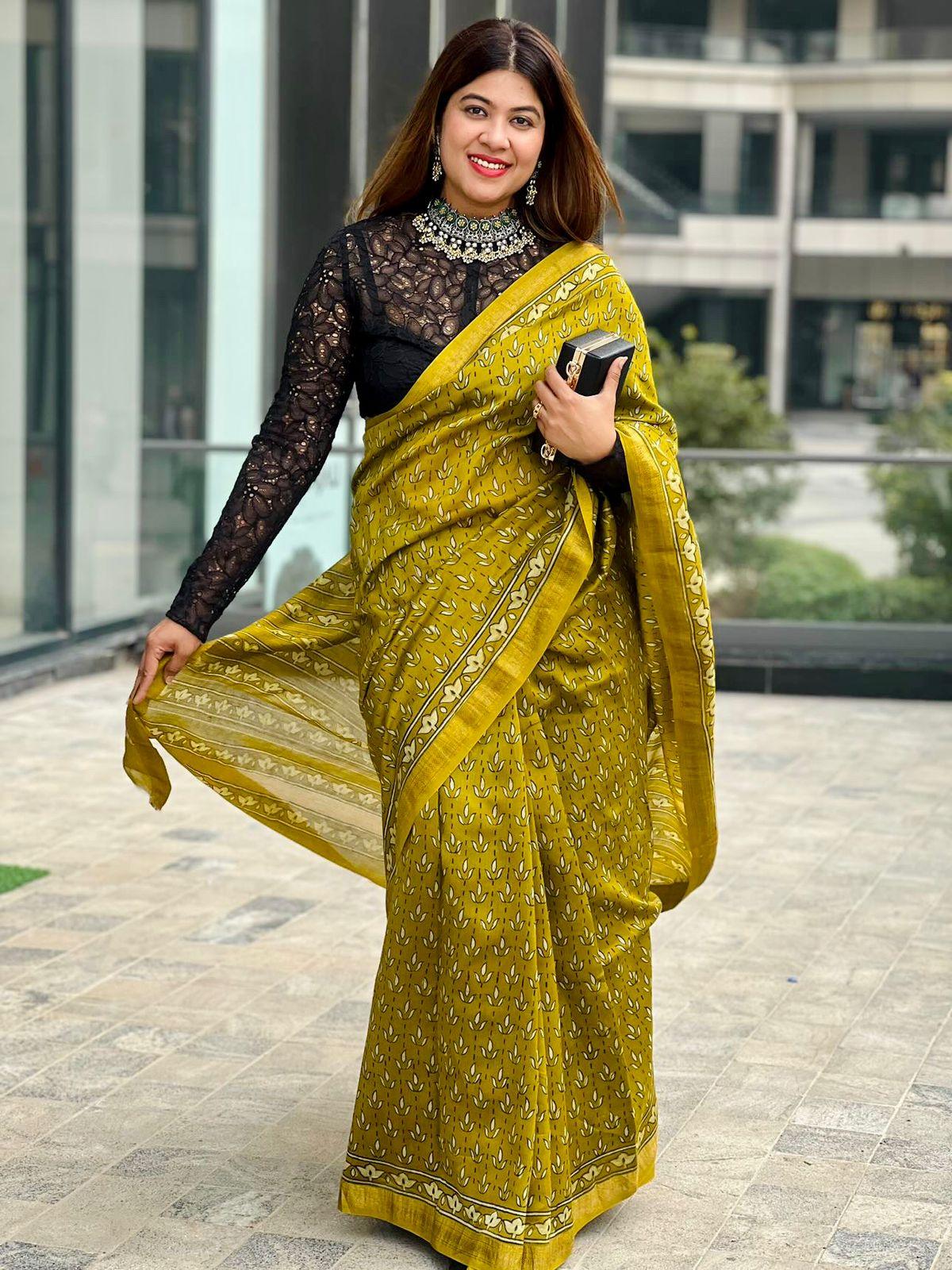Akola Handblock Maheshwari Silk Saree - Vasaka Jaipur