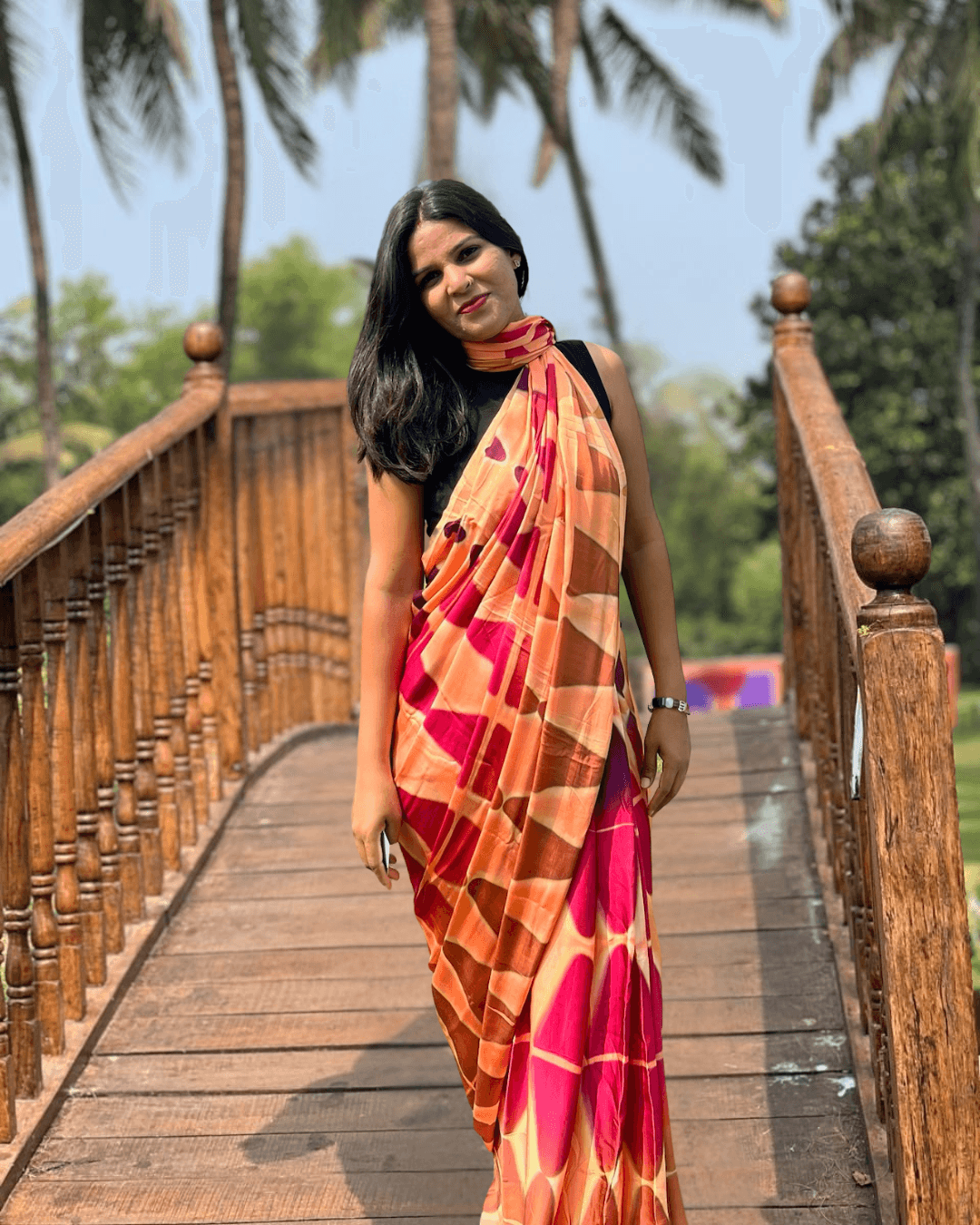 Peach - Clamp Dyed Modal Silk Saree - Vasaka Jaipur