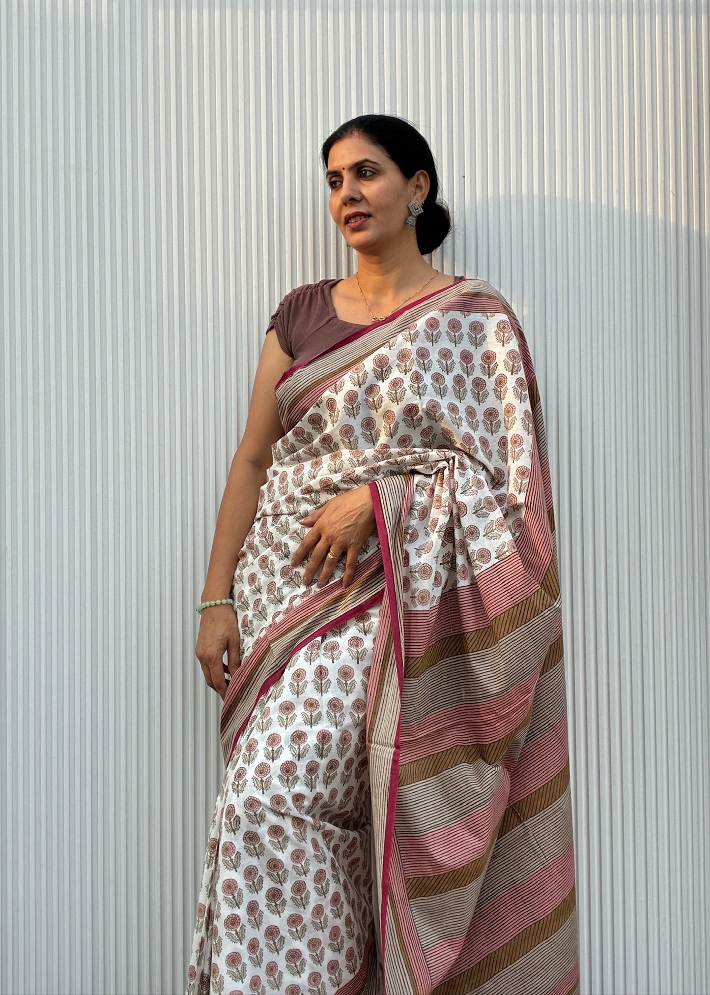 SAANJH_Heritage Sanganeri Hand Block Printed Pure Cotton Saree