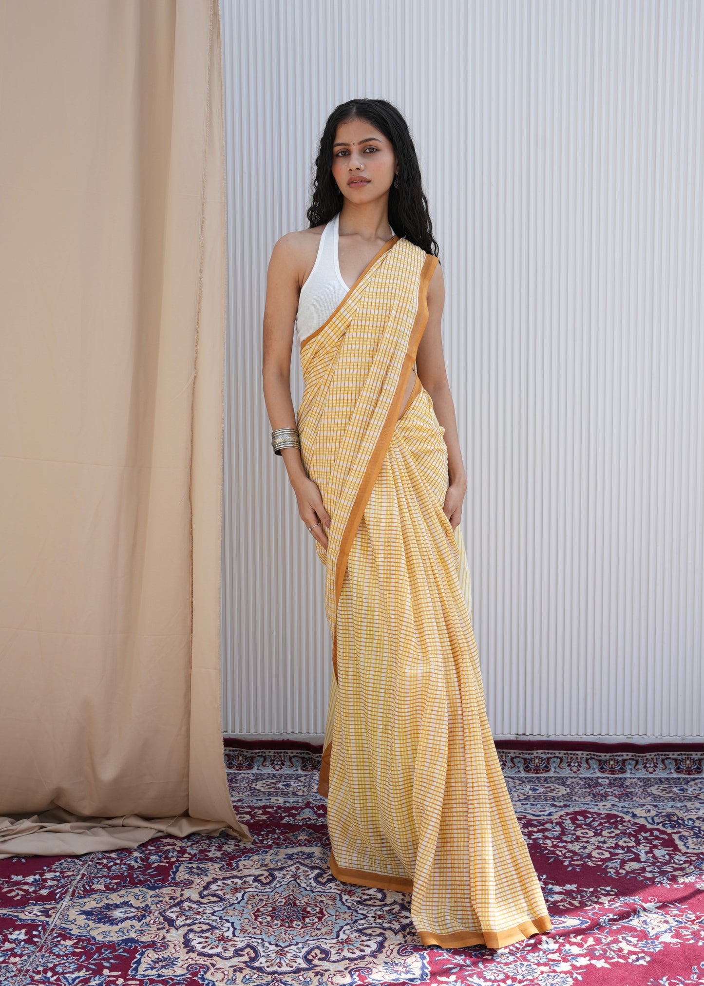 SAANVI_Heritage Hand Block Printed Pure Cotton Striped Saree