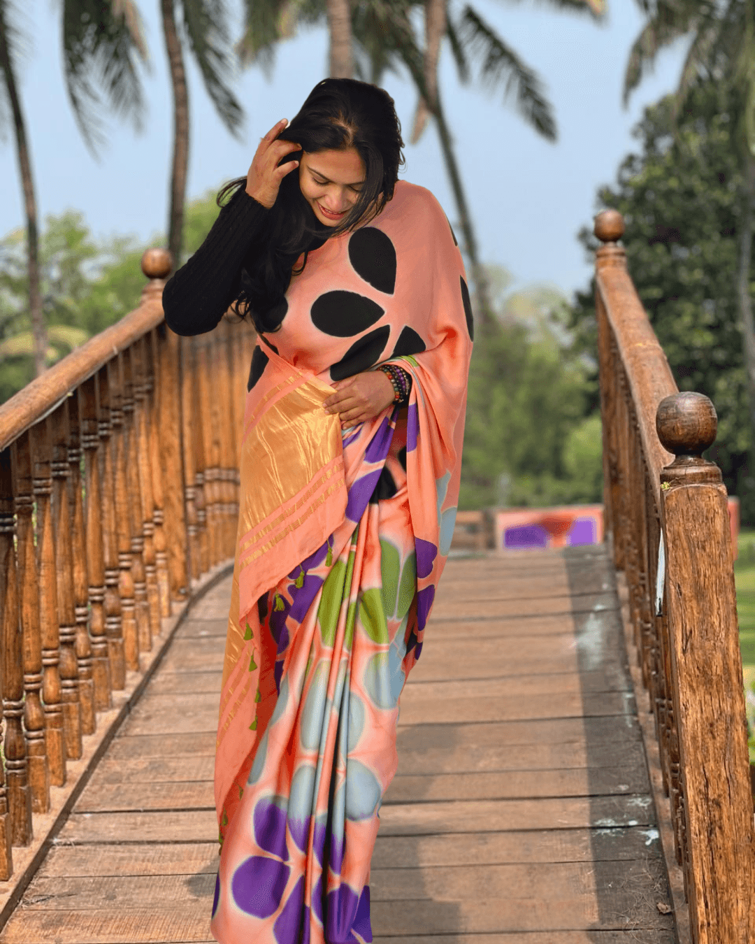 Peach - Clamp Dyed Modal Silk Saree - Vasaka Jaipur