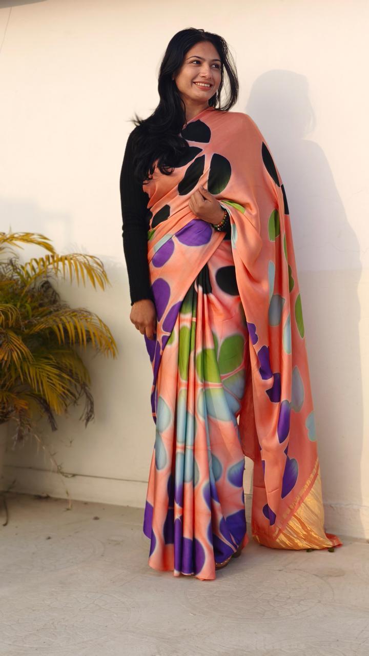 Peach - Clamp Dyed Modal Silk Saree - Vasaka Jaipur
