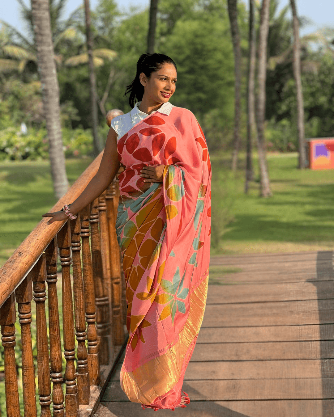 Pastel Pink - Clamp Dyed Modal Silk Saree - Vasaka Jaipur