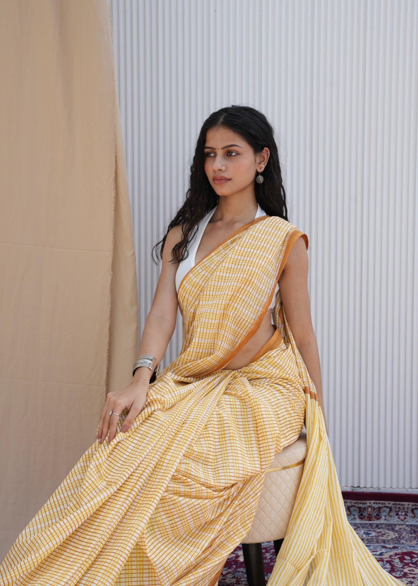 SAANVI_Heritage Hand Block Printed Pure Cotton Striped Saree