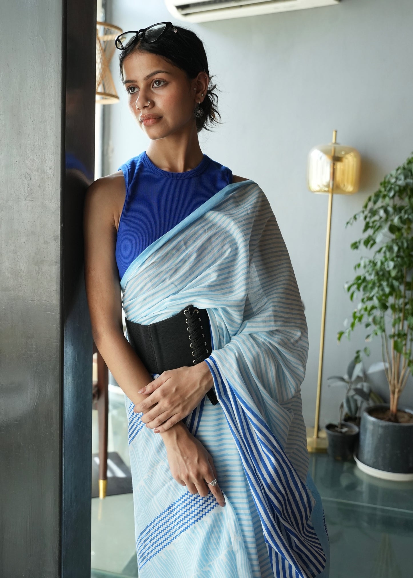 NAVYA_Heritage Hand Block Printed Pure Cotton Striped Saree