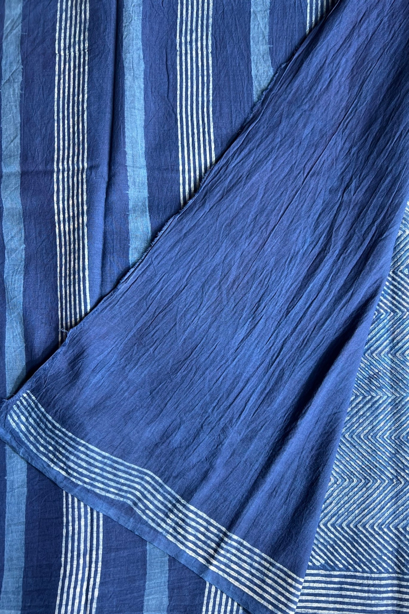 AKOLA INDIGO_ Dabu Hand Block Mulmul Cotton Saree