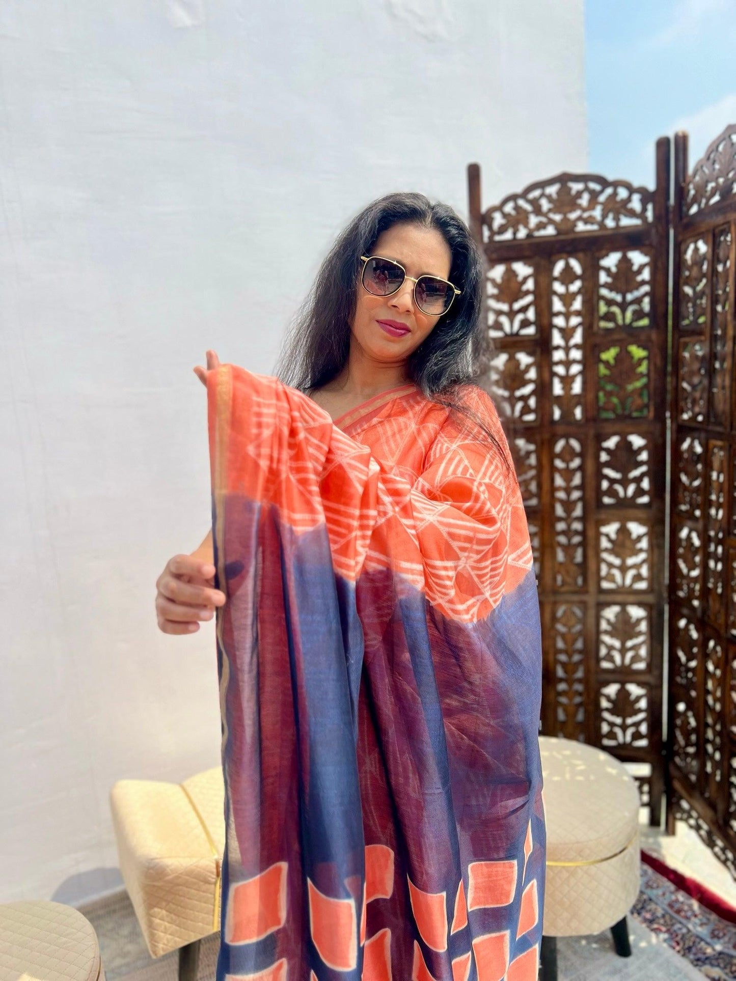 Peach - Nui Shibori Tie-Dye Chanderi Cotsilk Saree with Clamp Tie Dye on Pallu - Vasaka Jaipur