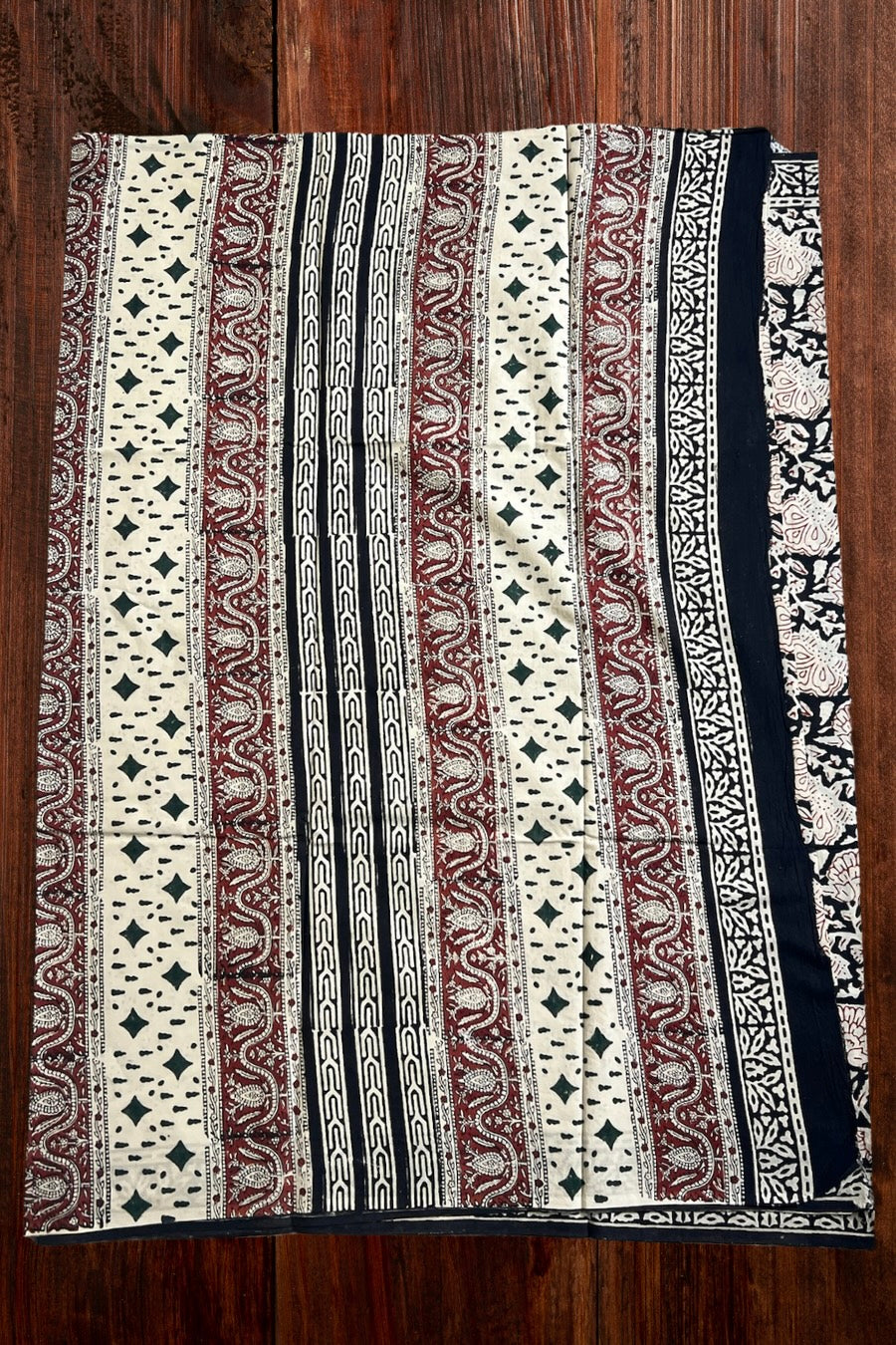 Black - Hand Block Printed Cotton Saree
