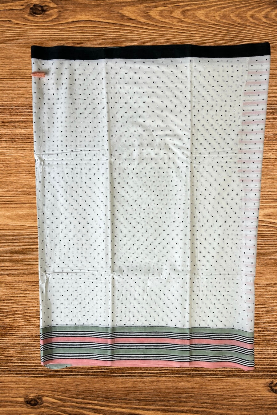 White - Dots Hand Block Print Cotton Saree